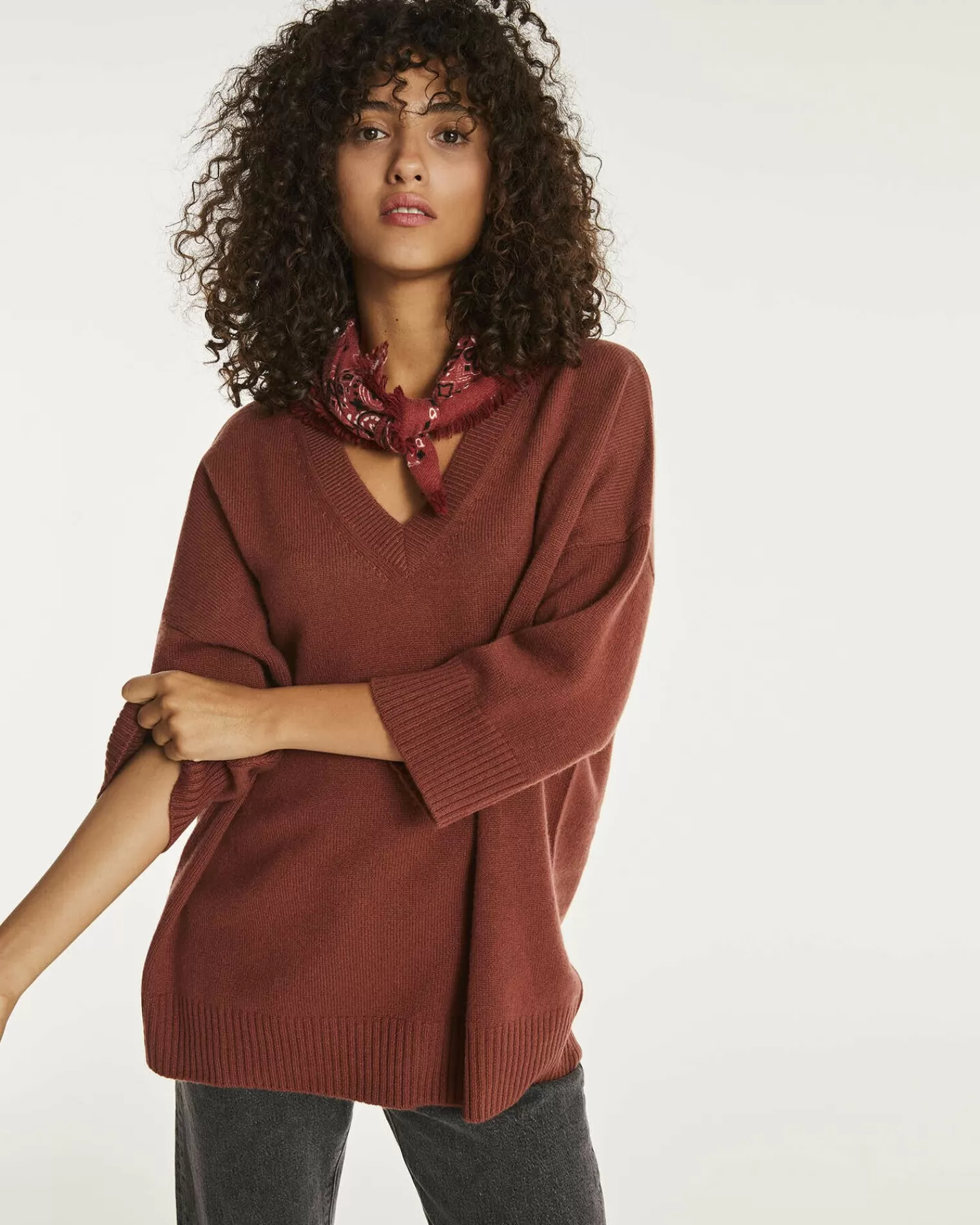 Kujten Sweaters & Sweatshirts>3/4 Sleeve Oversized Cashmere Sweater Bordeaux Sienne