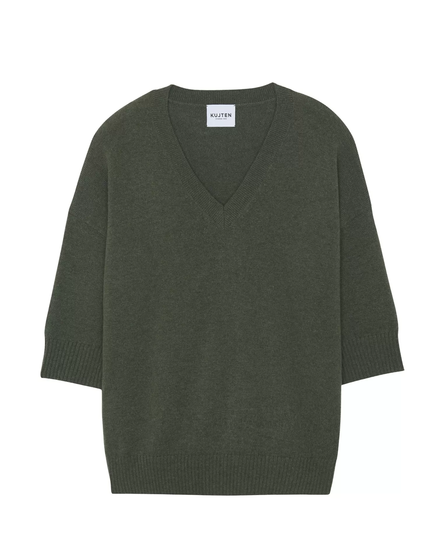 Kujten Sweaters & Sweatshirts>3/4 Sleeve Oversized Cashmere Sweater Kaki Fonce