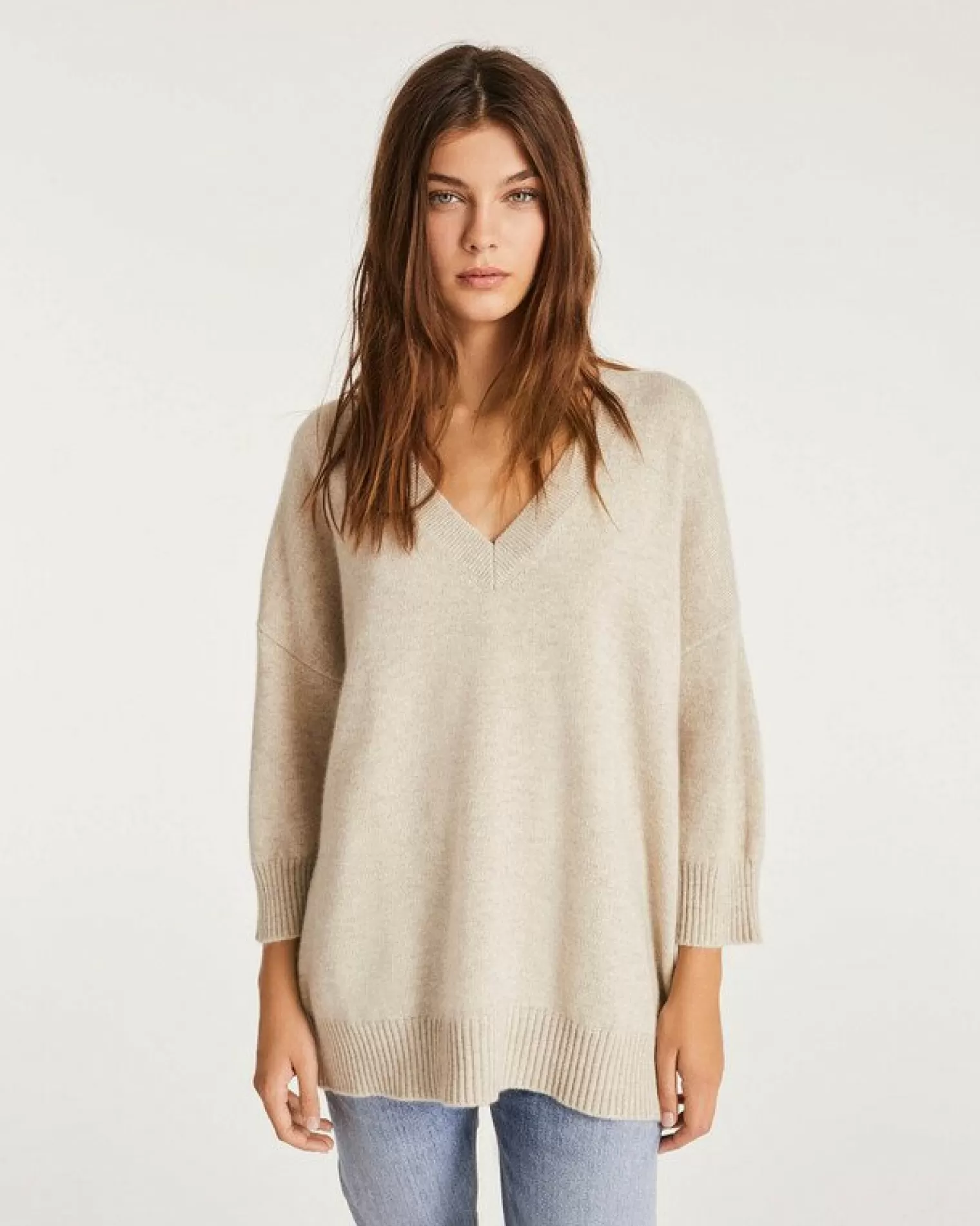 Kujten Sweaters & Sweatshirts>3/4 Sleeve Oversized Cashmere Sweater Avoine