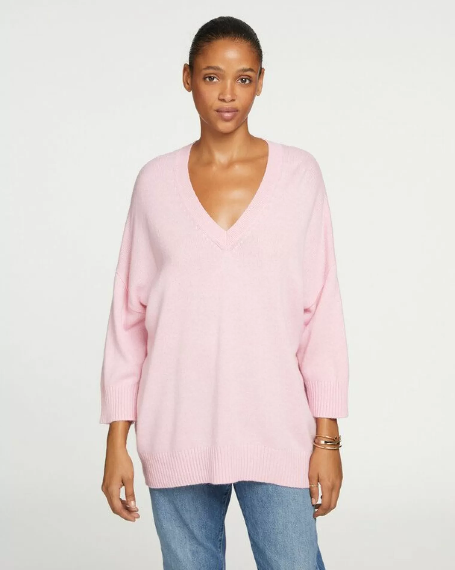 Kujten Sweaters & Sweatshirts>3/4 Sleeve Oversized Cashmere Sweater Candy Pink