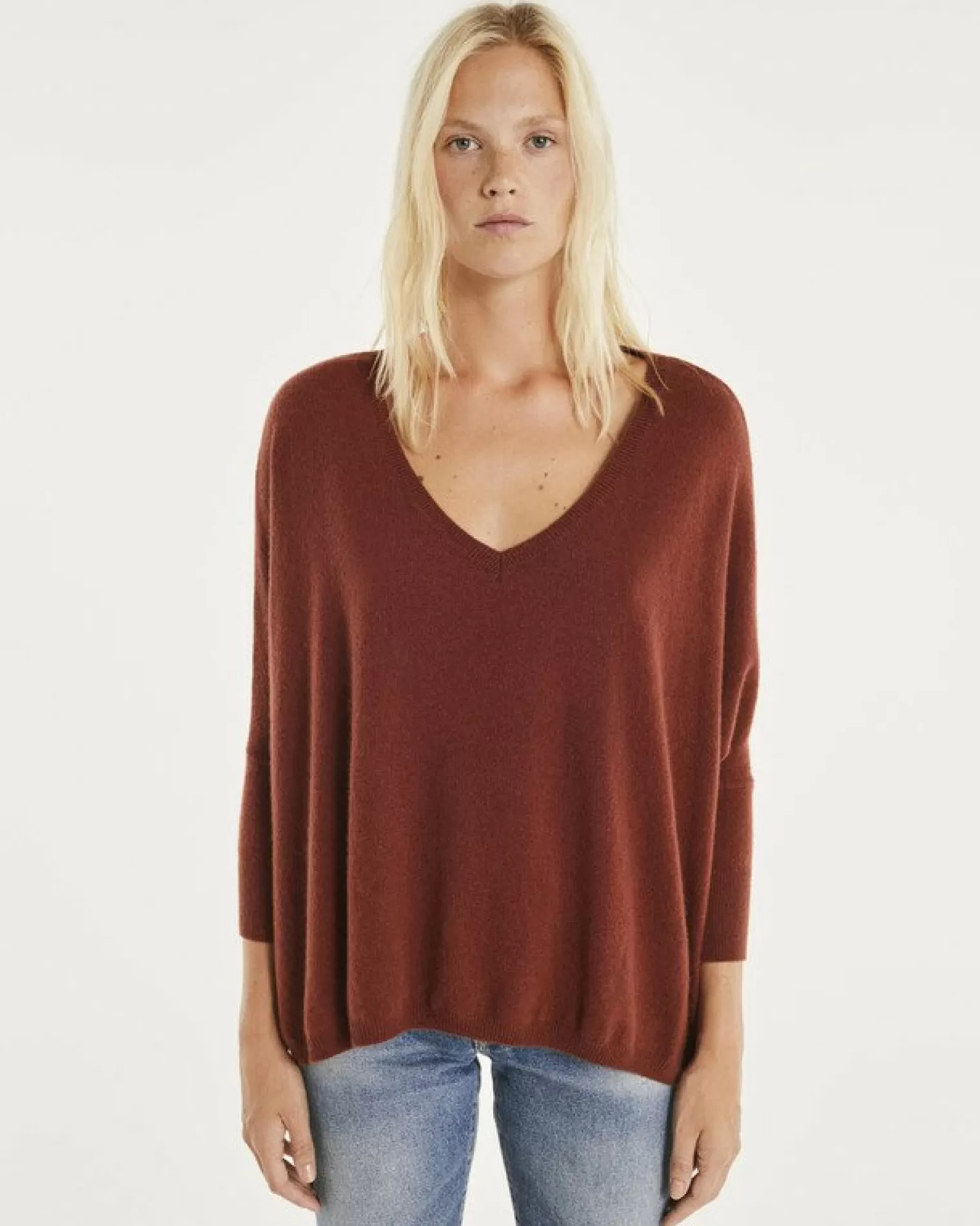 Kujten Sweaters & Sweatshirts>3/4 Sleeve Oversized Cashmere Sweater Bordeaux Sienne