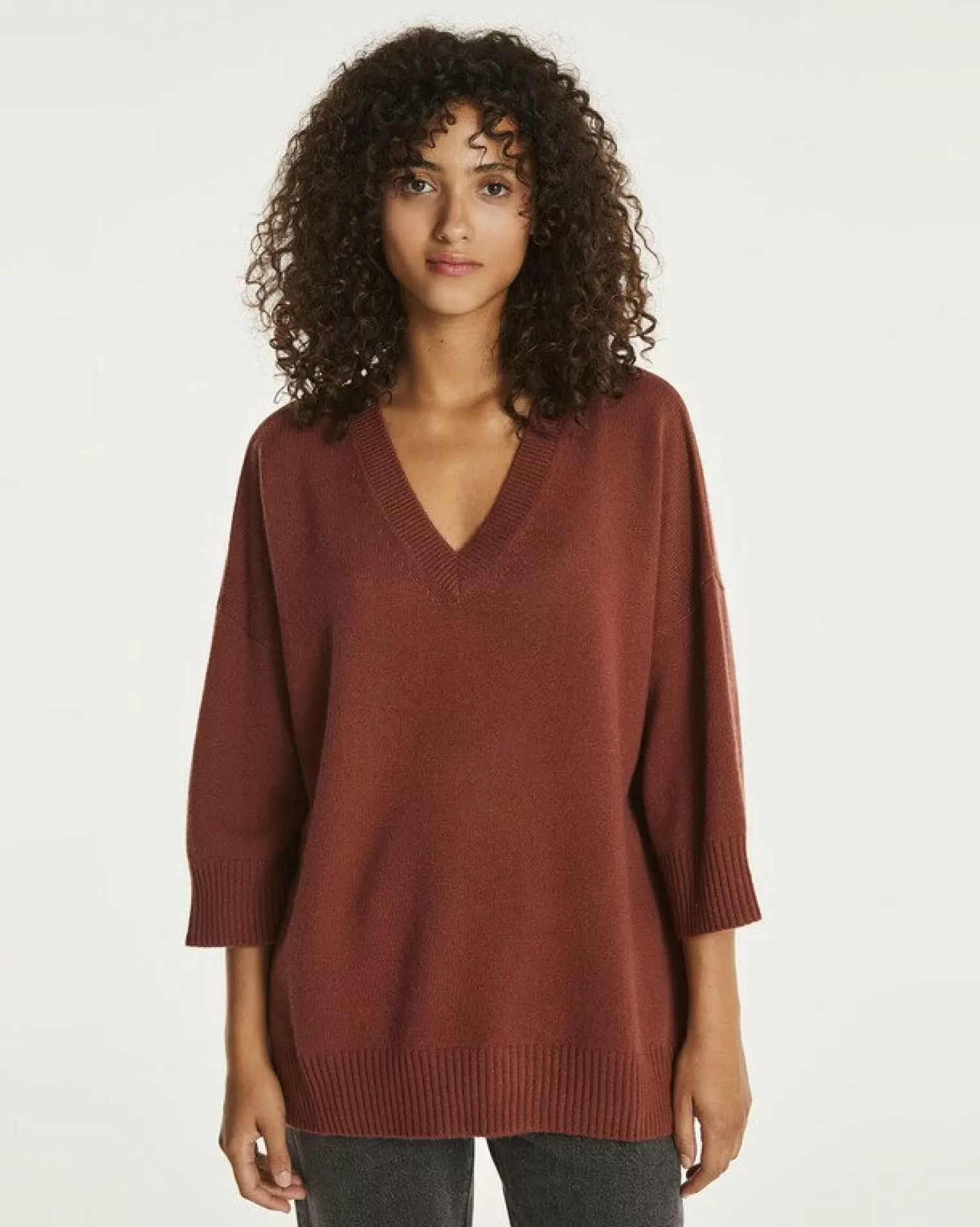 Kujten Sweaters & Sweatshirts>3/4 Sleeve Oversized Cashmere Sweater Bordeaux Sienne