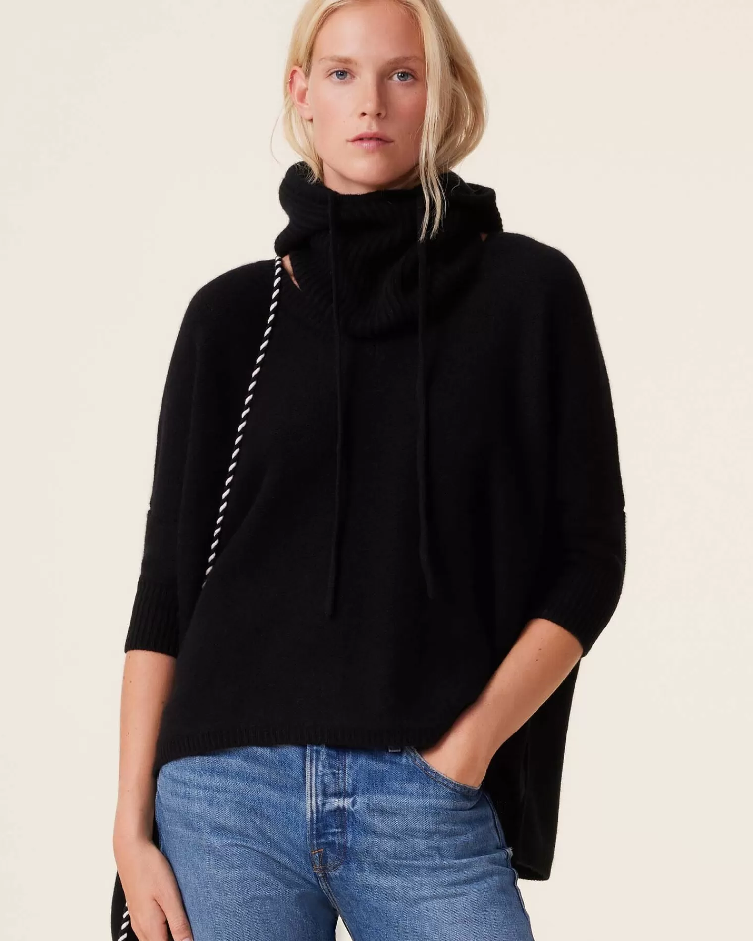 Kujten Sweaters & Sweatshirts>3/4 Sleeves Oversized Cashmere Sweater Noir