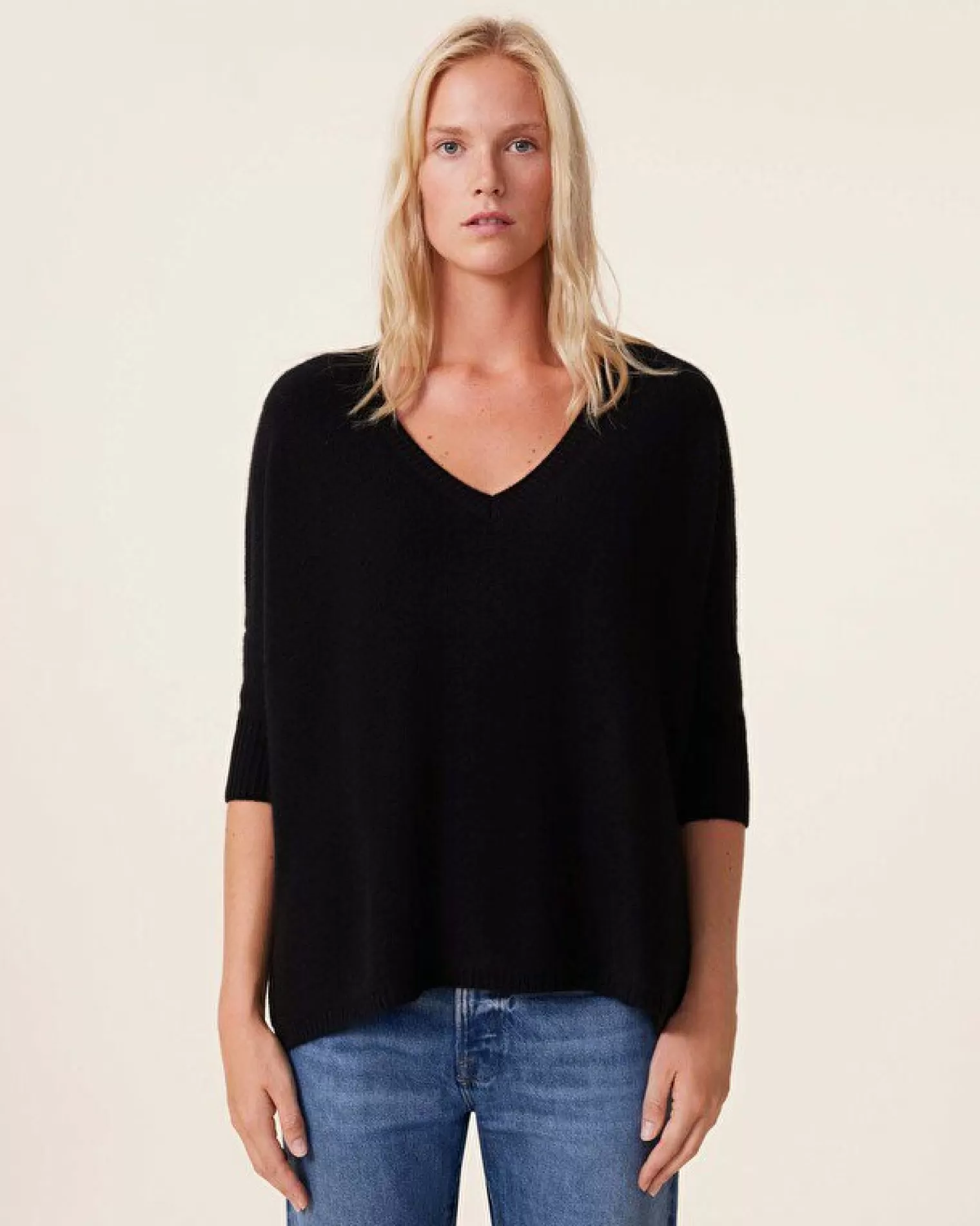 Kujten Sweaters & Sweatshirts>3/4 Sleeves Oversized Cashmere Sweater Noir