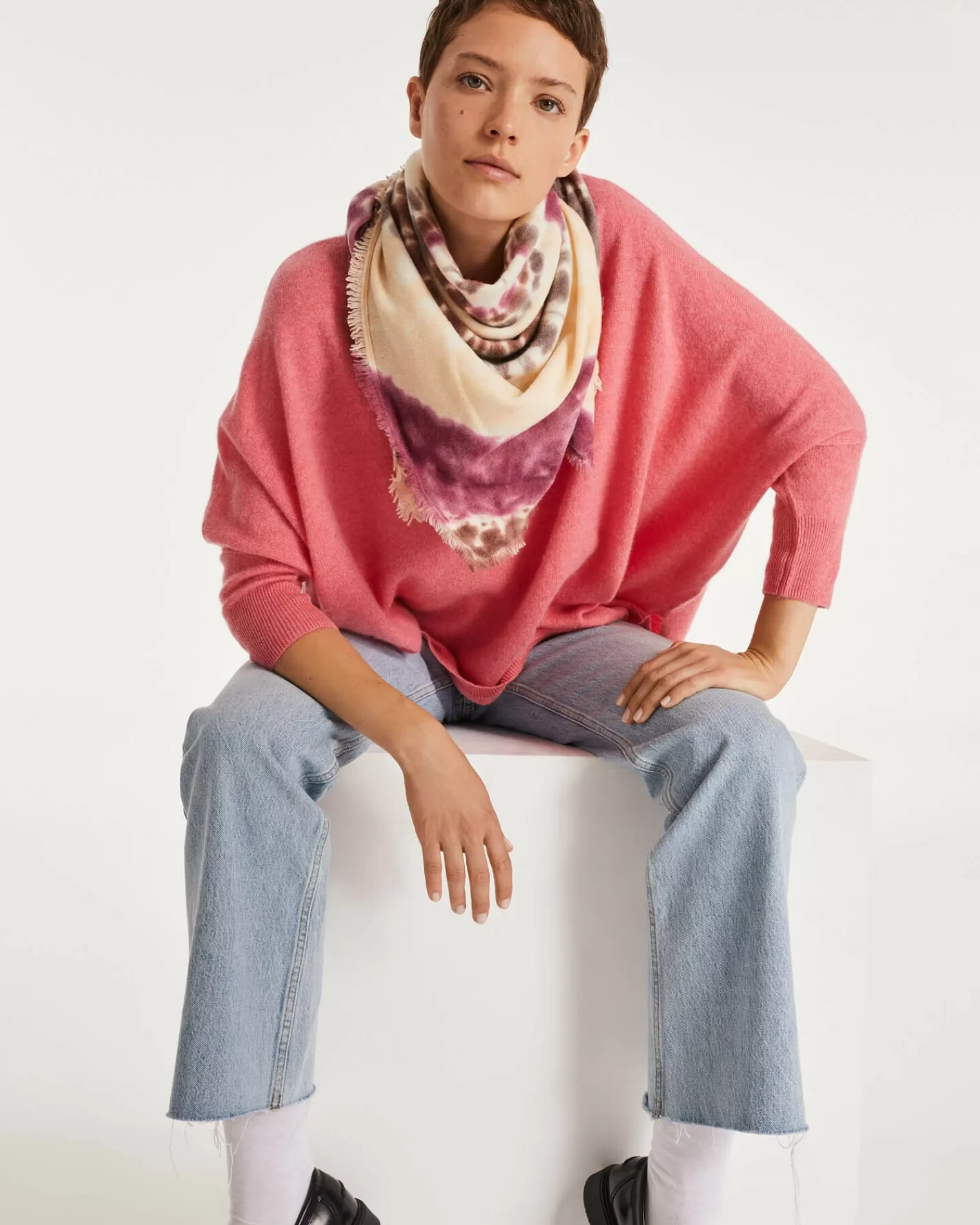 Kujten Sweaters & Sweatshirts>3/4 Sleeves V-Neck Cashmere Sweater Rose Chine