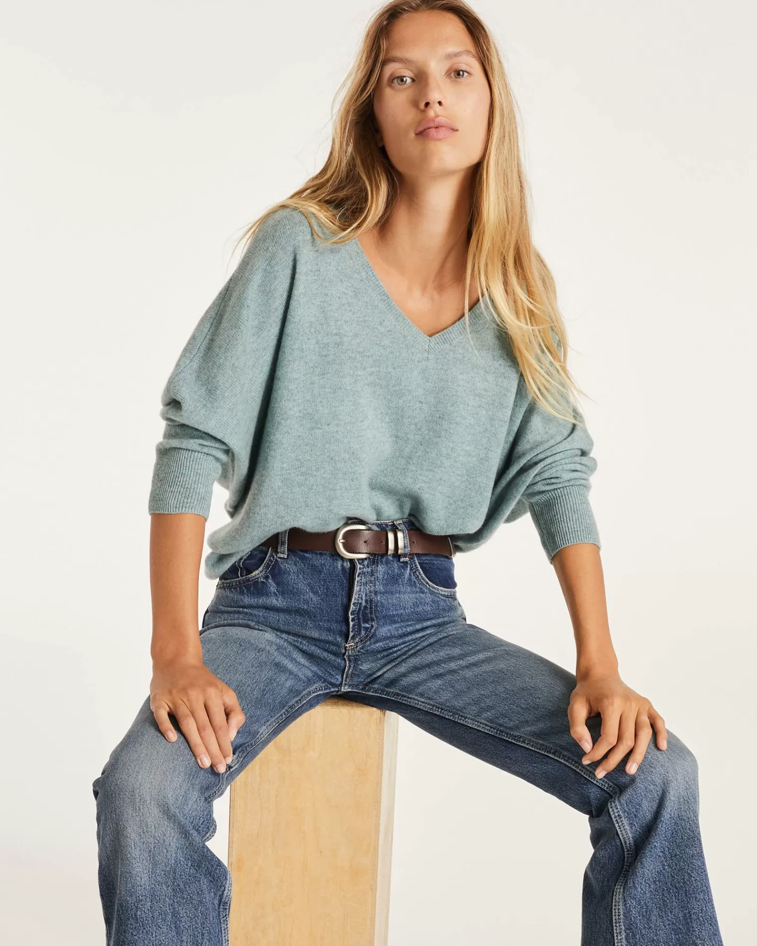 Kujten Sweaters & Sweatshirts>3/4 Sleeves V-Neck Cashmere Sweater Vert Suzanne