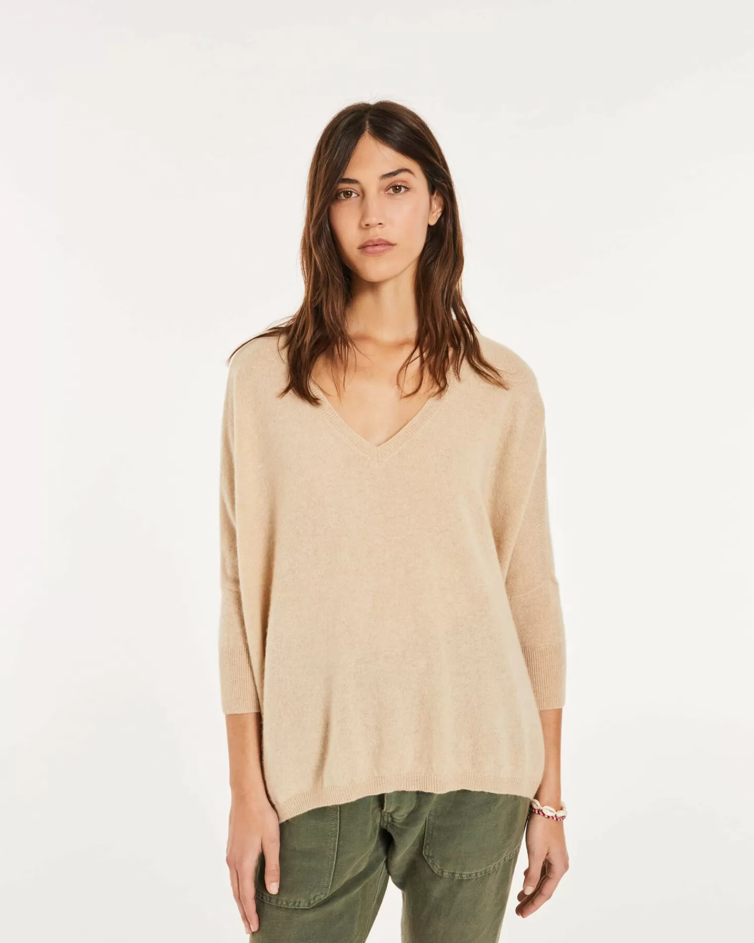 Kujten Sweaters & Sweatshirts>3/4 Sleeves V-Neck Cashmere Sweater Organique