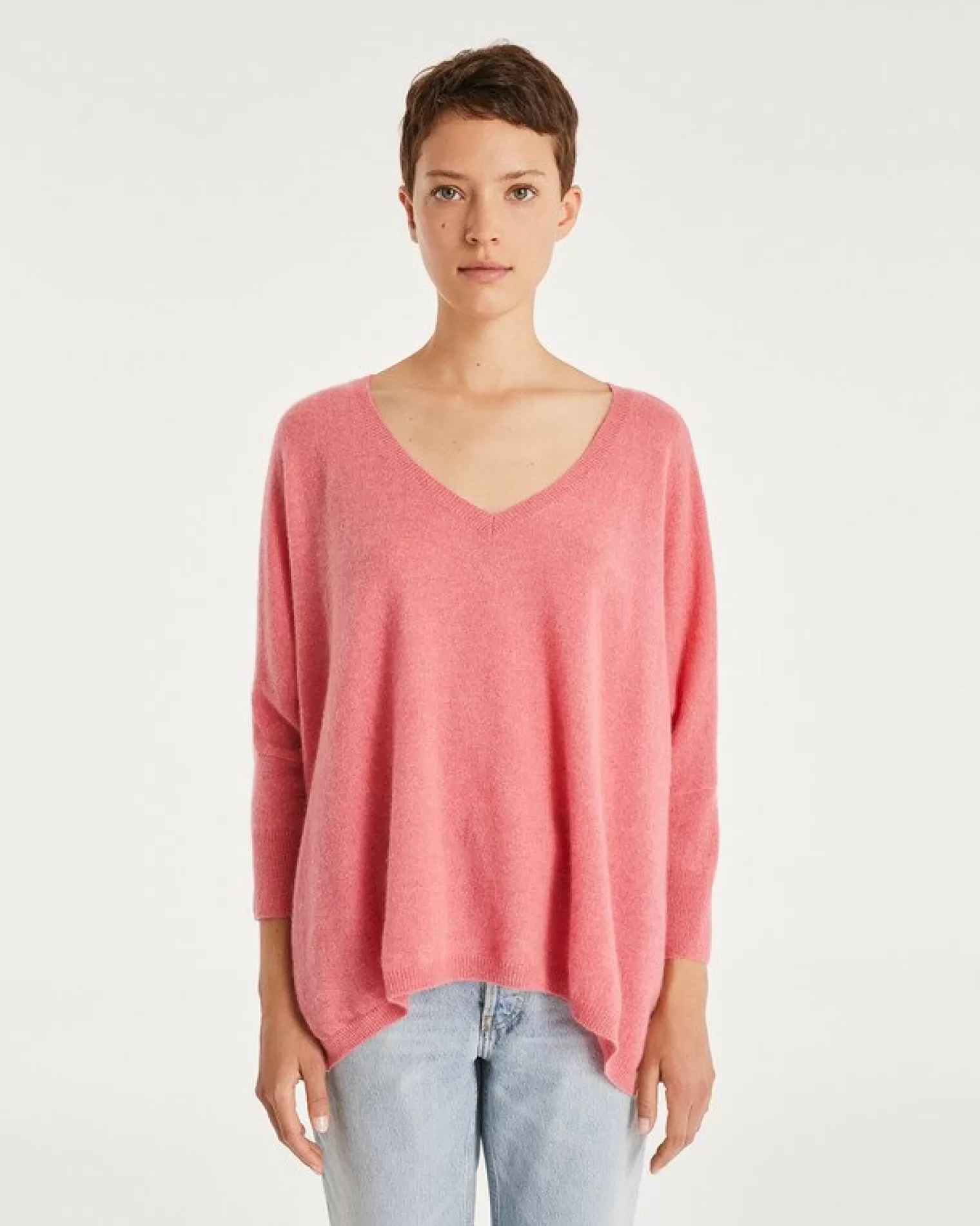 Kujten Sweaters & Sweatshirts>3/4 Sleeves V-Neck Cashmere Sweater Rose Chine