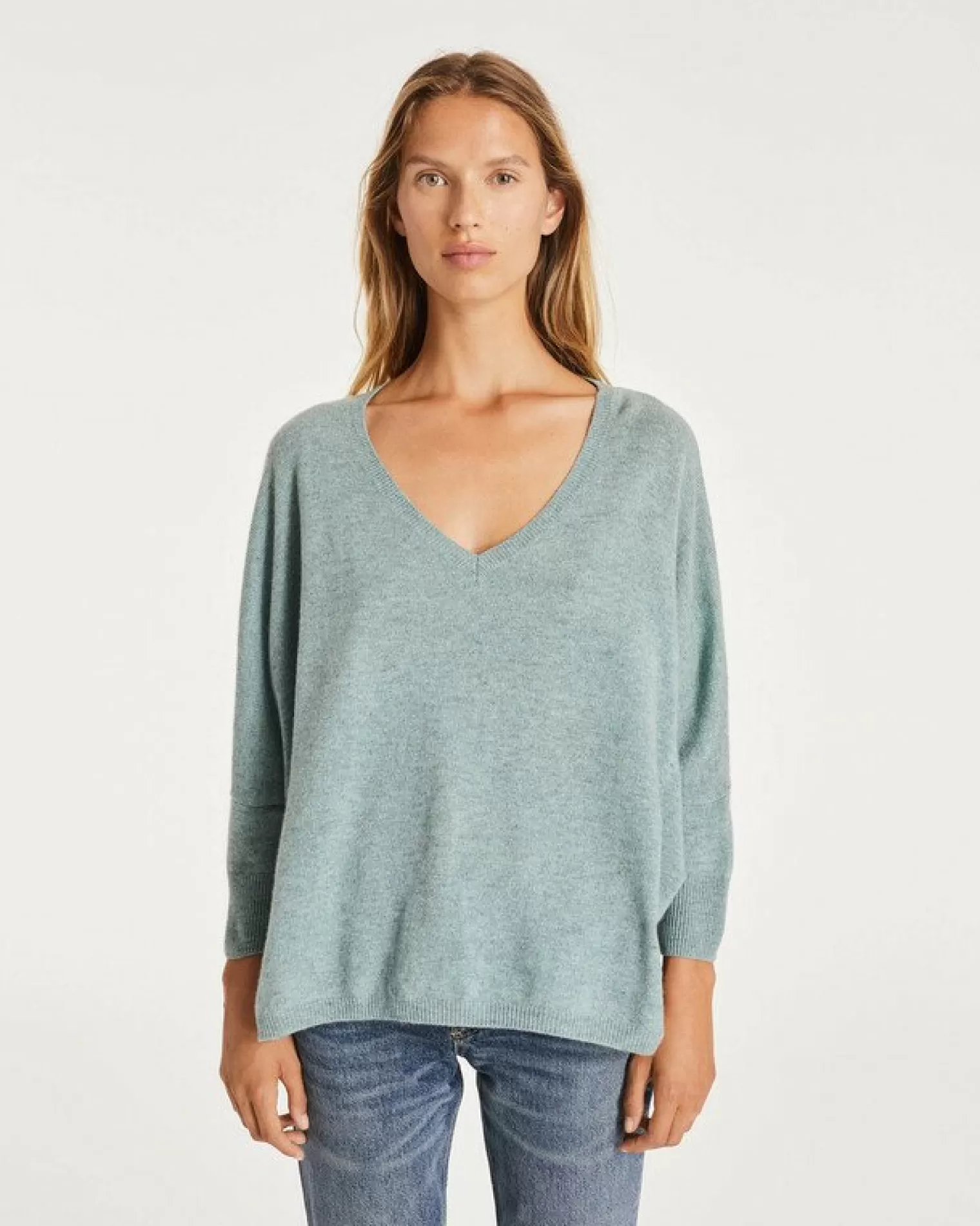 Kujten Sweaters & Sweatshirts>3/4 Sleeves V-Neck Cashmere Sweater Vert Suzanne