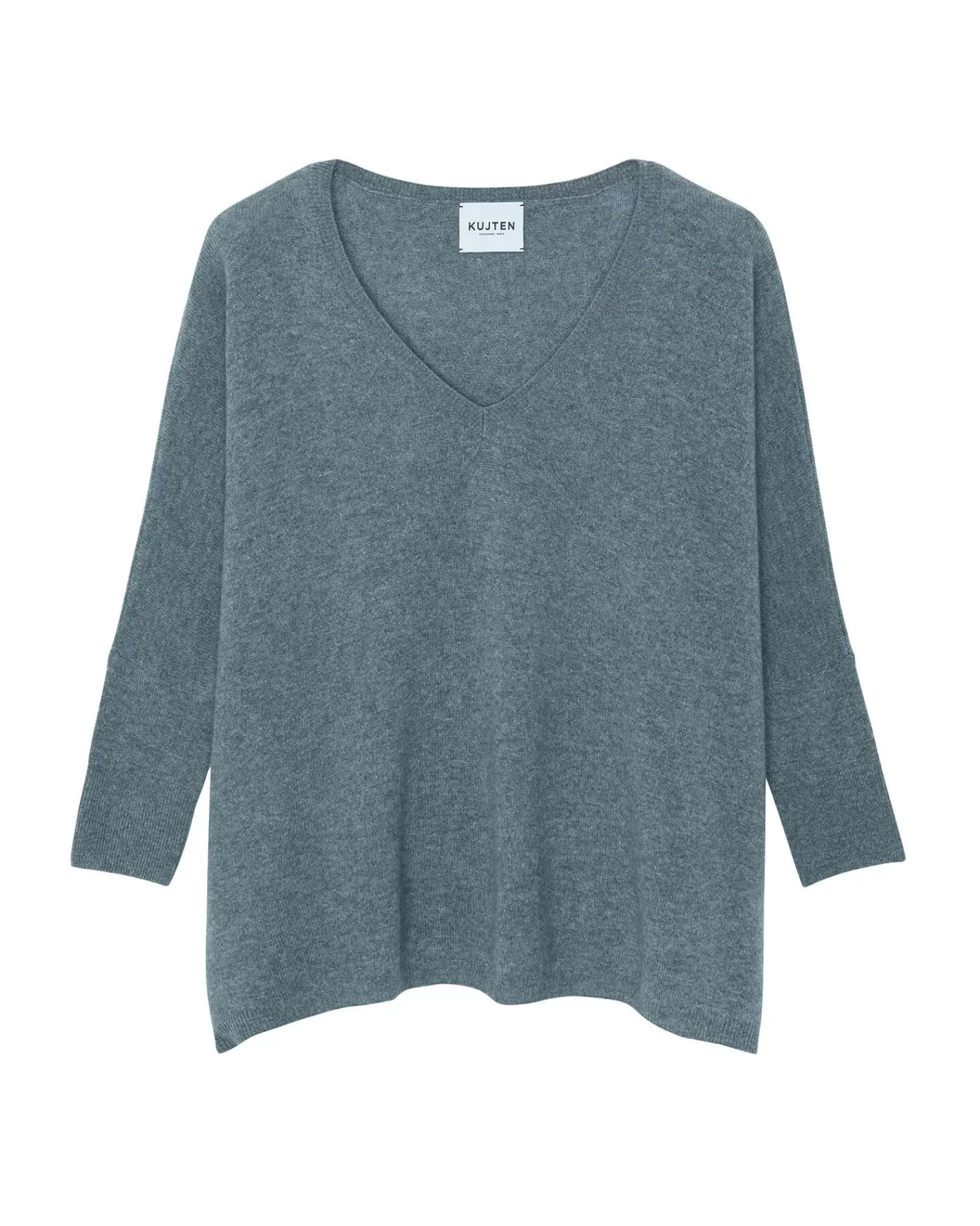 Kujten Sweaters & Sweatshirts>3/4 Sleeves V-Neck Cashmere Sweater, 2-Threads Gris Flanelle