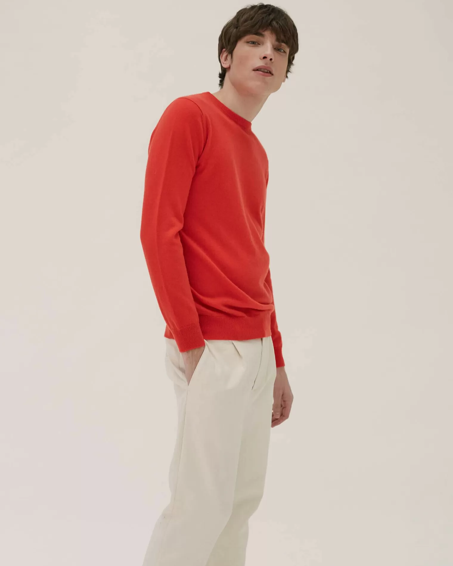 Kujten Sweaters & Sweatshirts>Basic Long Sleeves Cashmere Sweater Rouge Flame