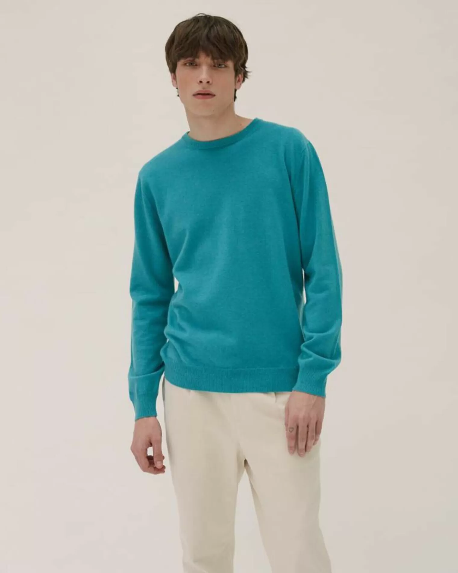 Kujten Sweaters & Sweatshirts>Basic Long Sleeves Cashmere Sweater Bleu Turquoise Chine