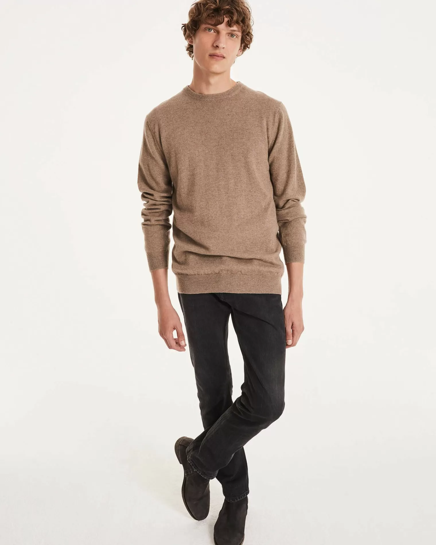 Kujten Sweaters & Sweatshirts>Basic Long Sleeves Cashmere Sweater Beige Taupe