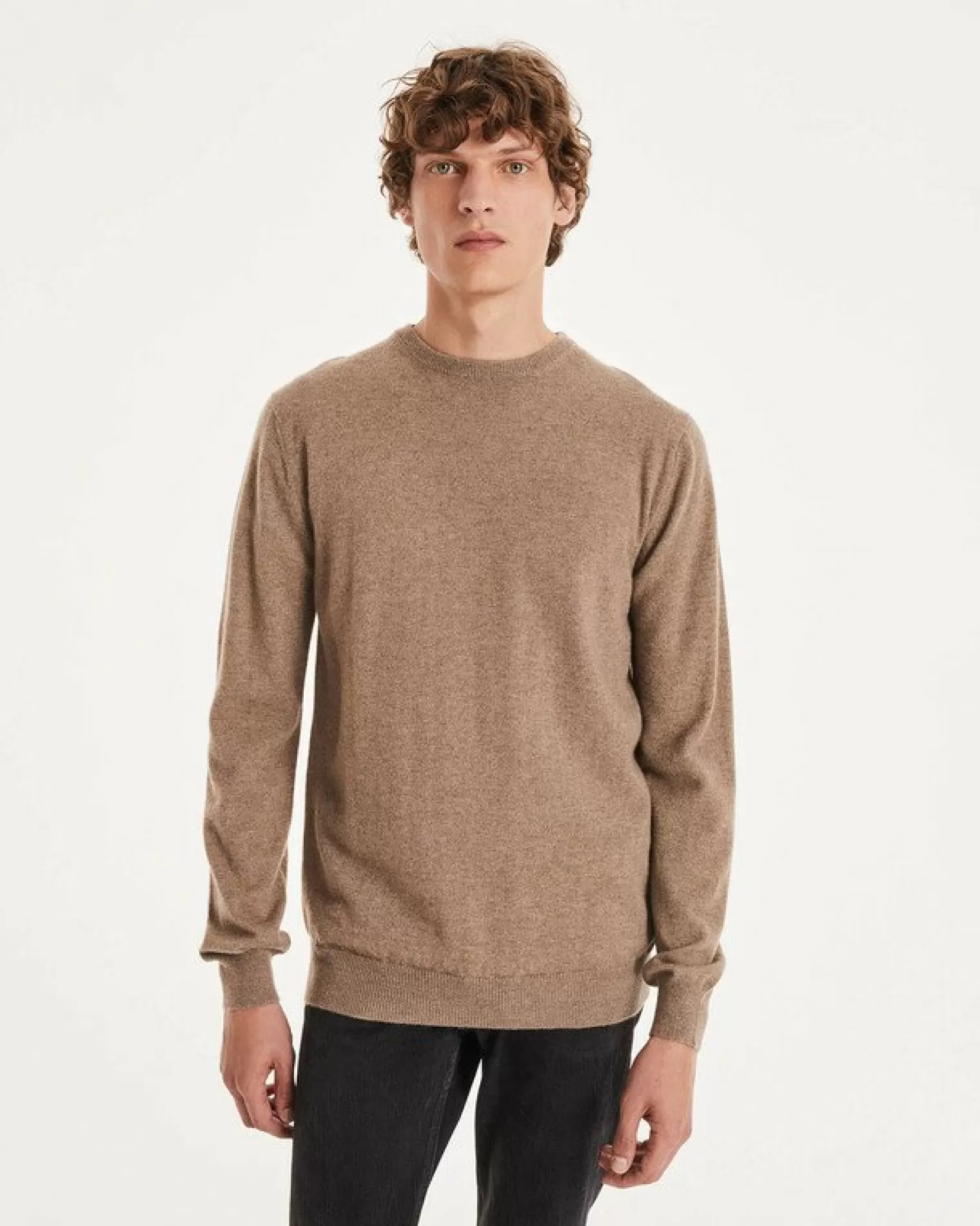 Kujten Sweaters & Sweatshirts>Basic Long Sleeves Cashmere Sweater Beige Taupe