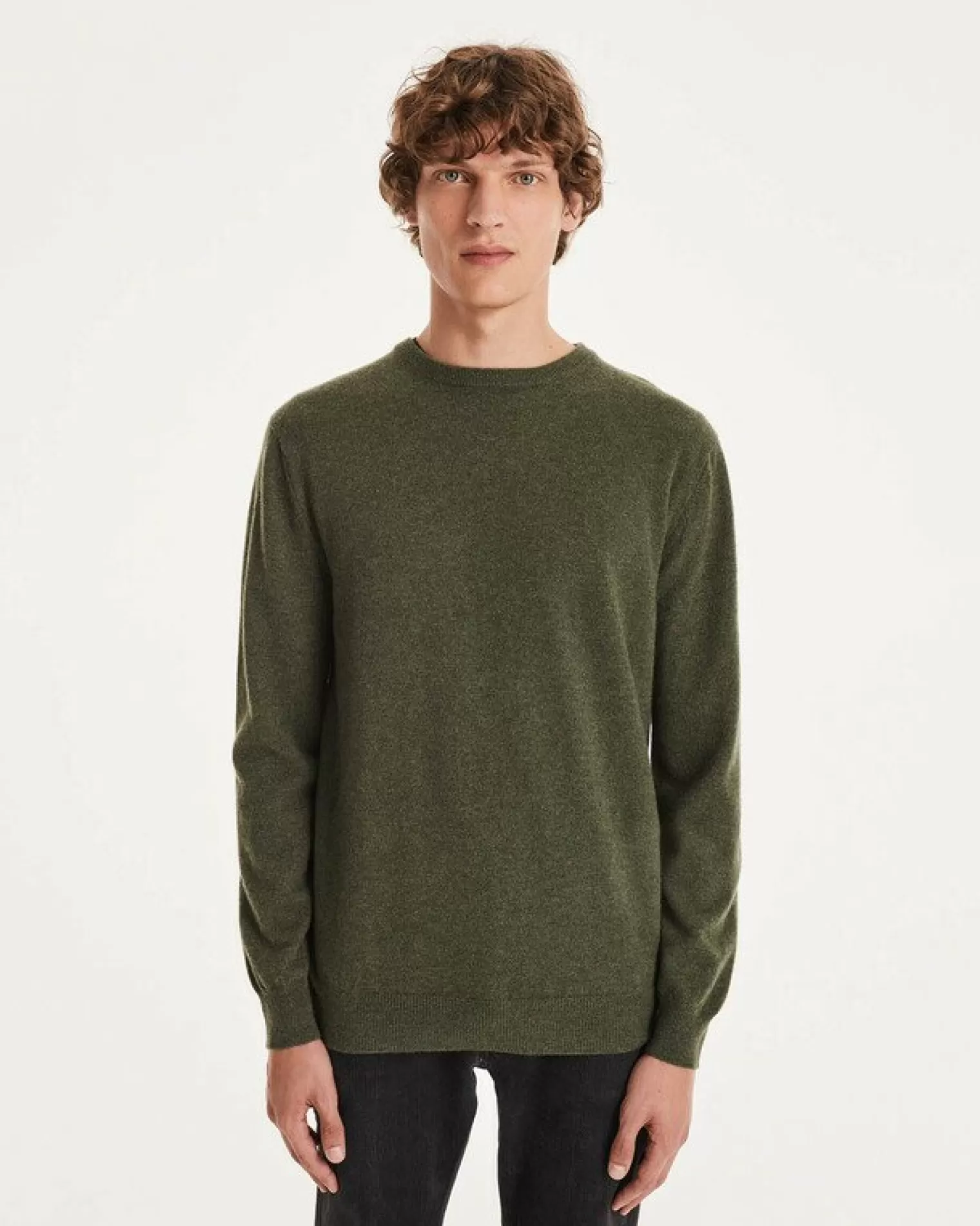 Kujten Sweaters & Sweatshirts>Basic Long Sleeves Cashmere Sweater Kaki Fonce