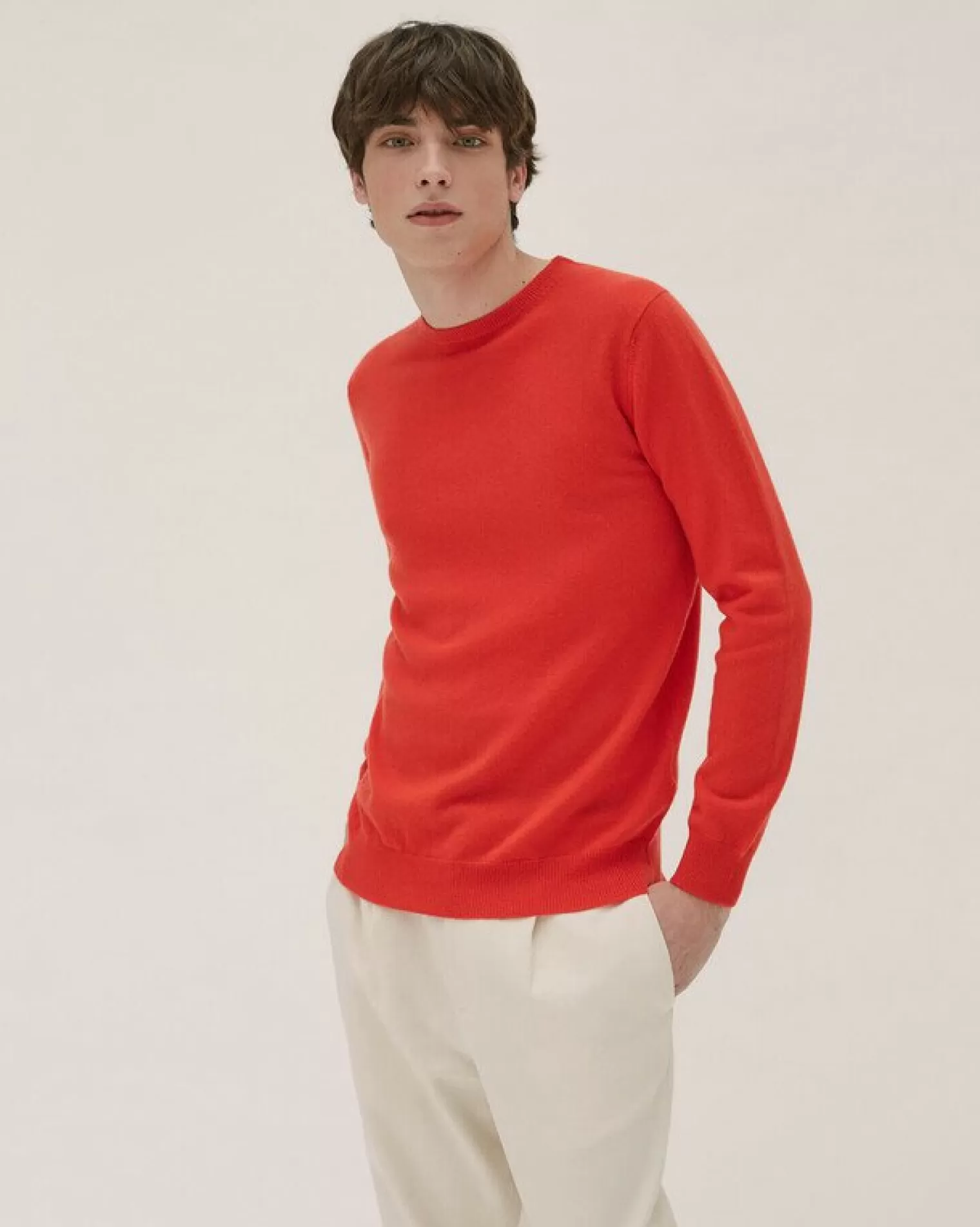 Kujten Sweaters & Sweatshirts>Basic Long Sleeves Cashmere Sweater Rouge Flame