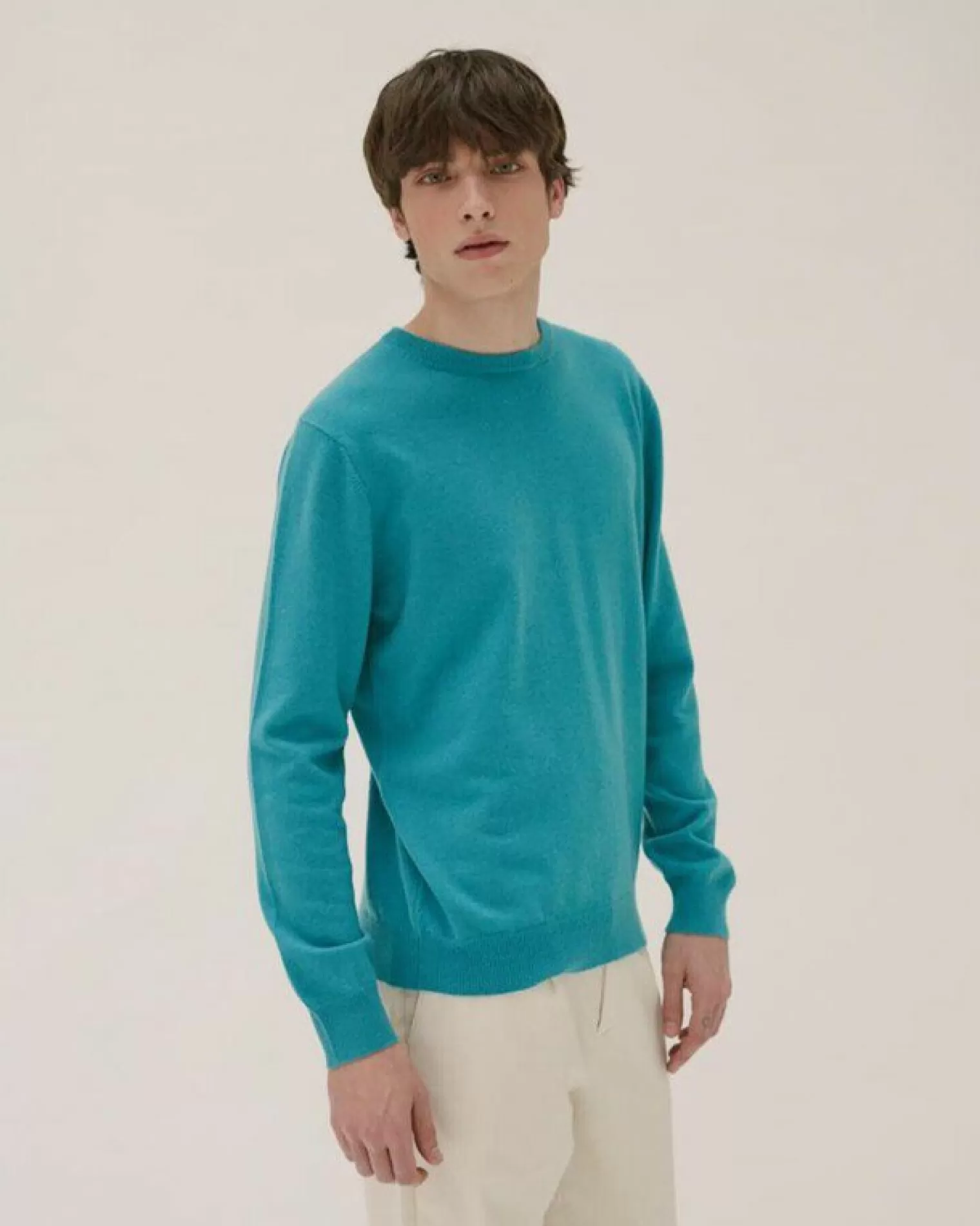 Kujten Sweaters & Sweatshirts>Basic Long Sleeves Cashmere Sweater Bleu Turquoise Chine