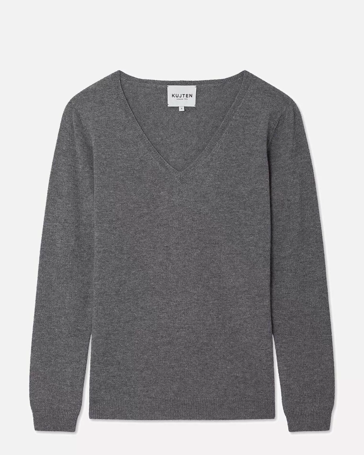 Kujten Sweaters & Sweatshirts>Basic Long Sleeves Cashmere Sweater, 2-Threads Gris Flanelle