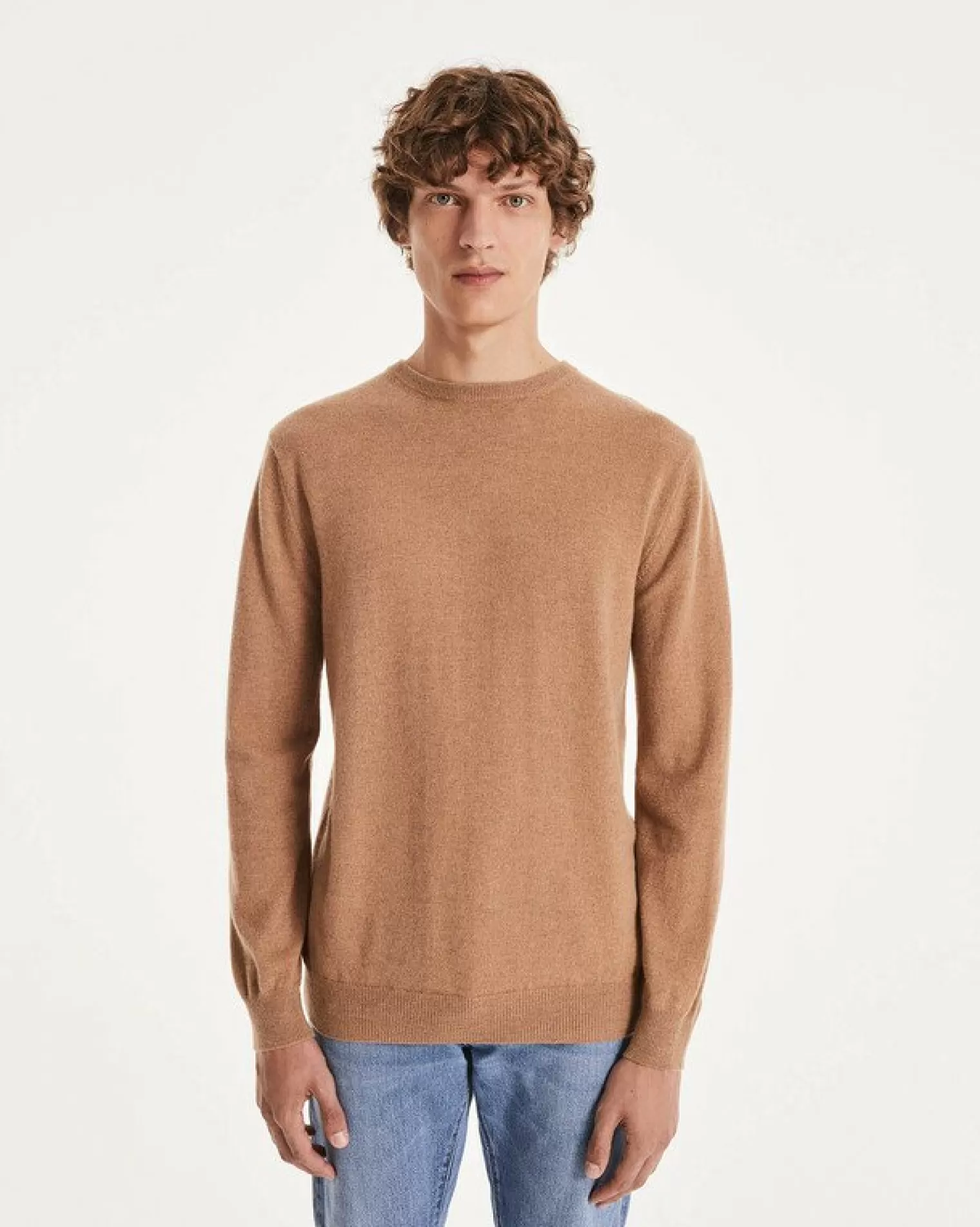 Kujten Sweaters & Sweatshirts>Basic Long Sleeves Cashmere Sweater, 2-Threads Camelo