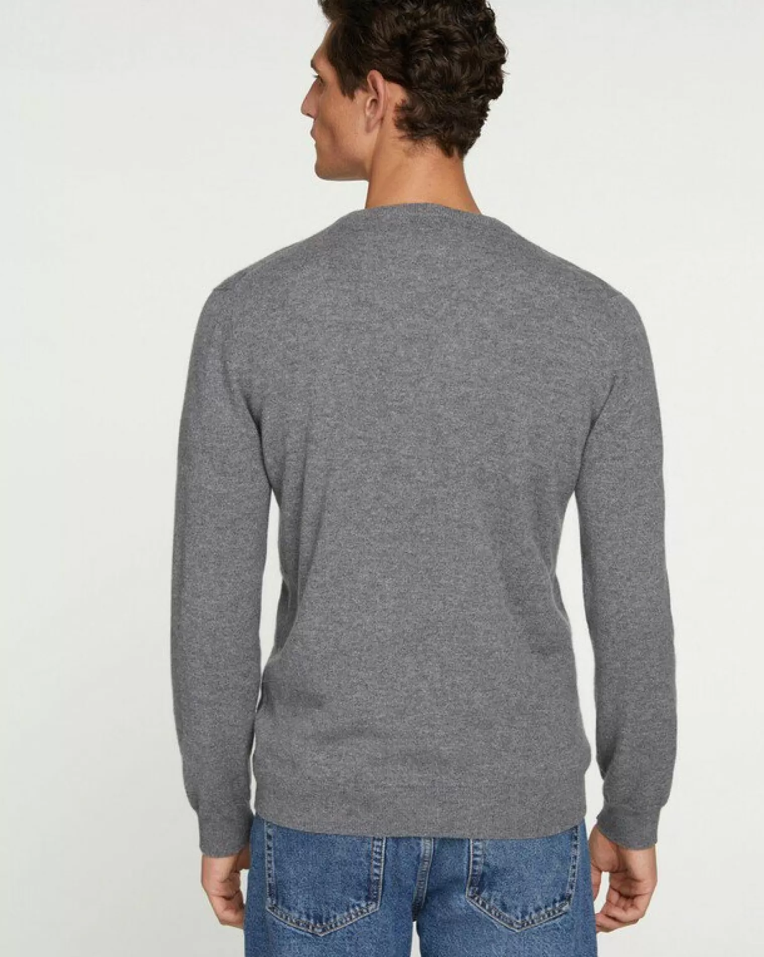 Kujten Sweaters & Sweatshirts>Basic Man V-Neck Cashmere Sweater, 2-Threads Gris Flanelle