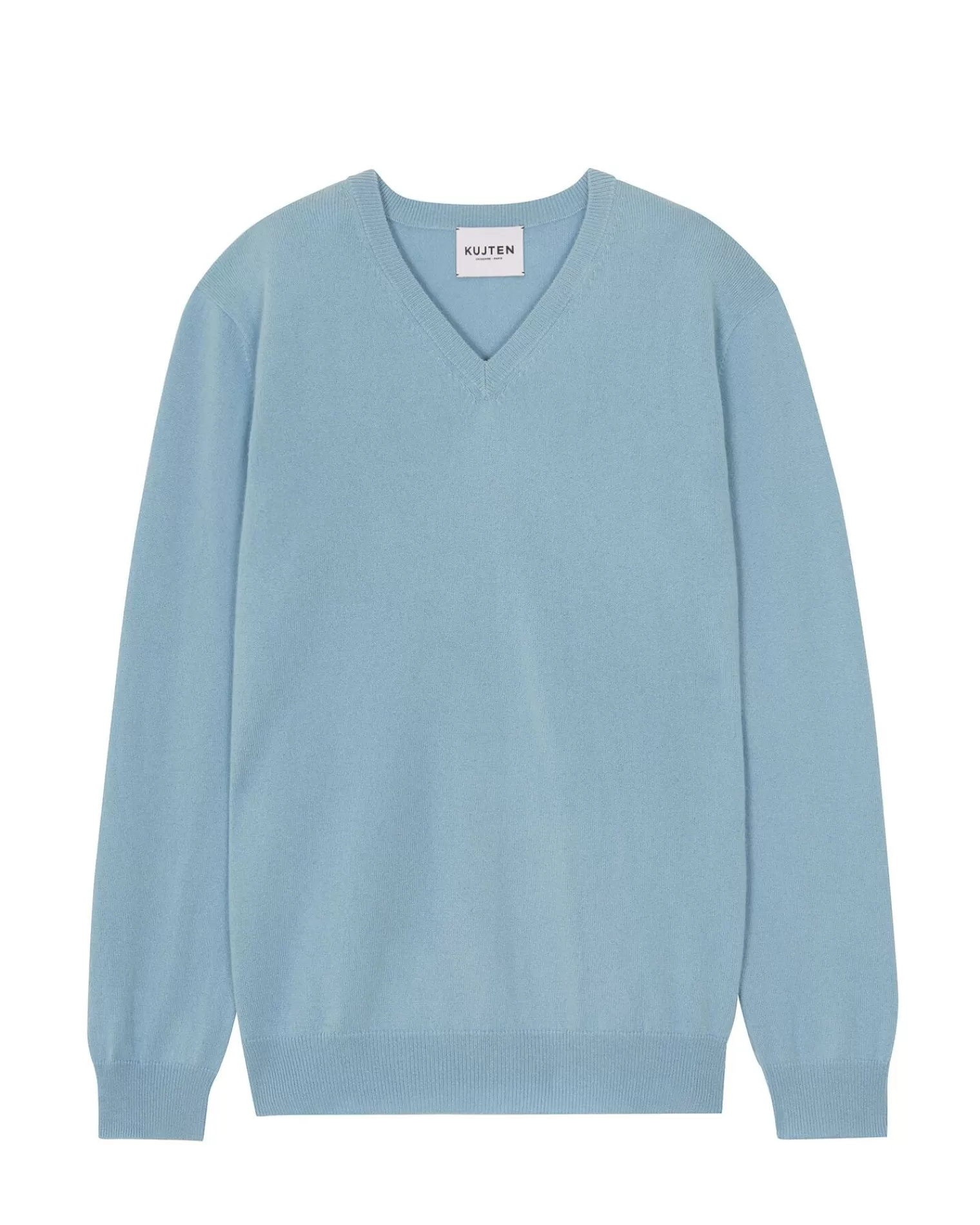 Kujten Sweaters & Sweatshirts>Basic Men V-Neck Cashmere Sweater Blue Ice