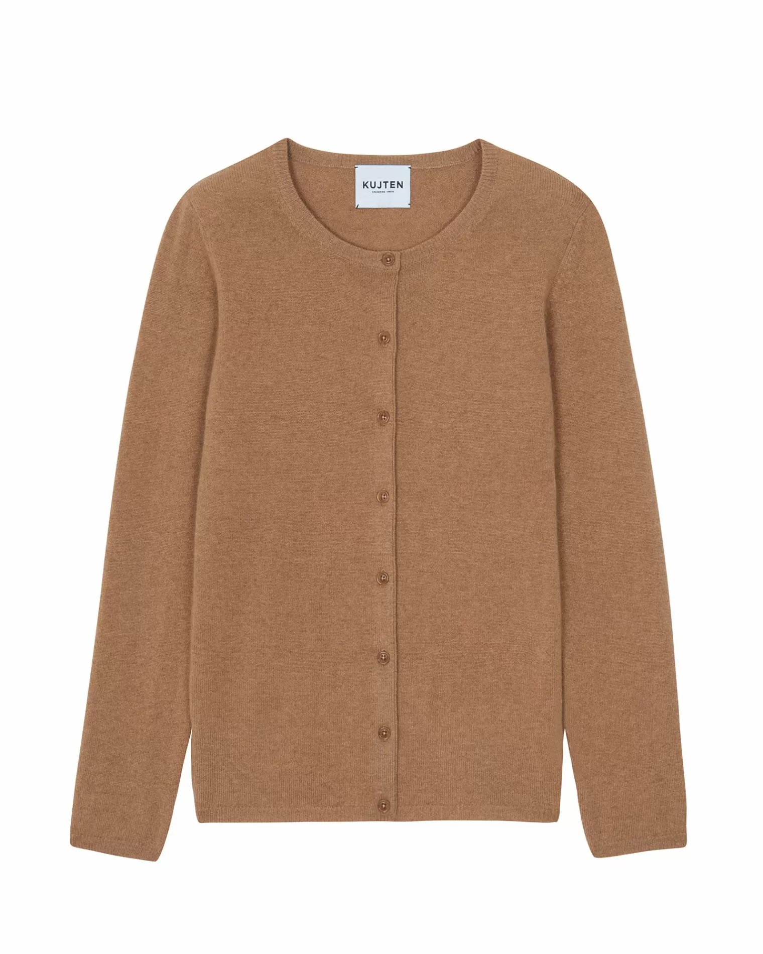 Kujten Jackets & Vests>Basic Round Neck Woman Cashmere Cardigan Camelo