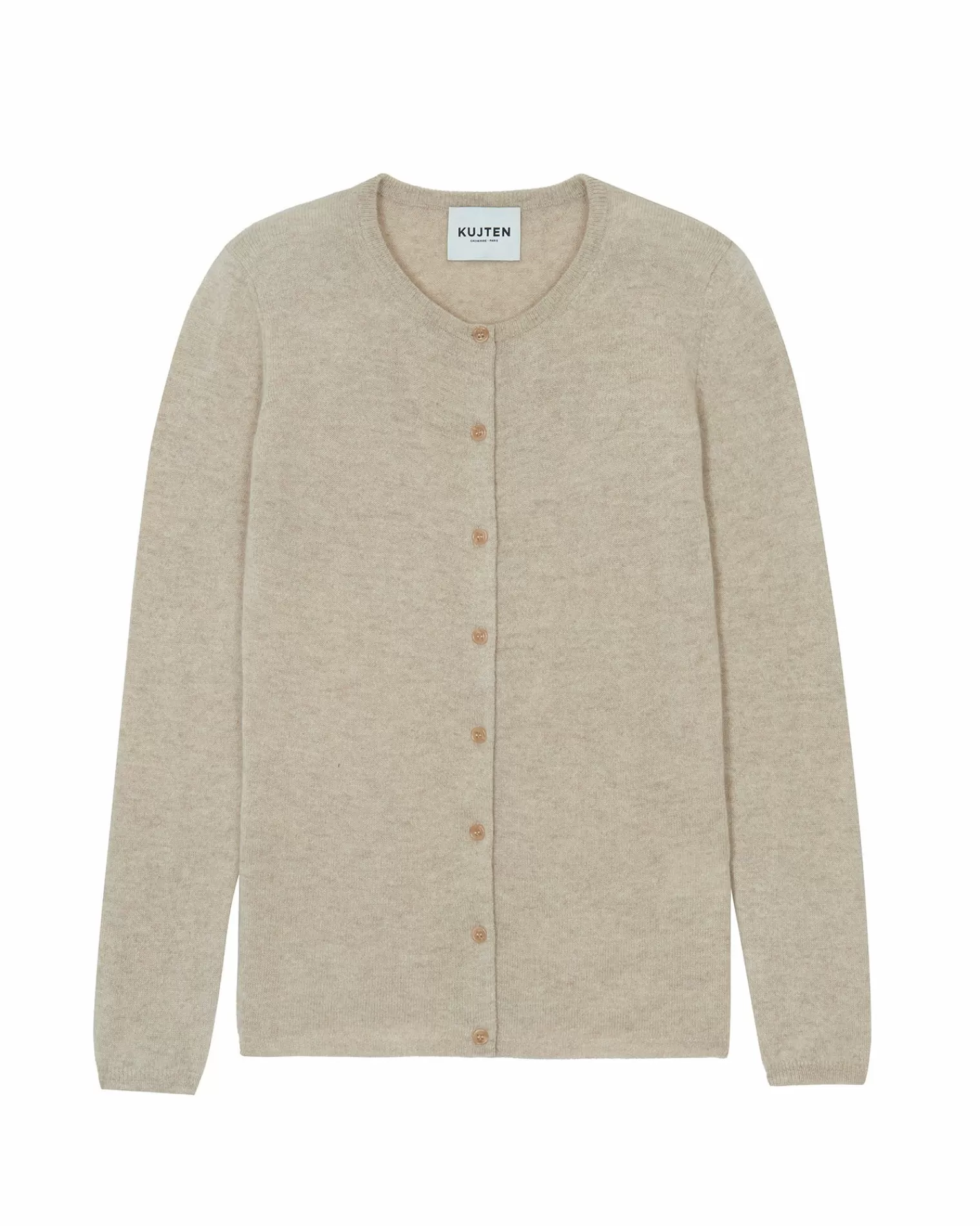 Kujten Jackets & Vests>Basic Round Neck Woman Cashmere Cardigan Beige Chine