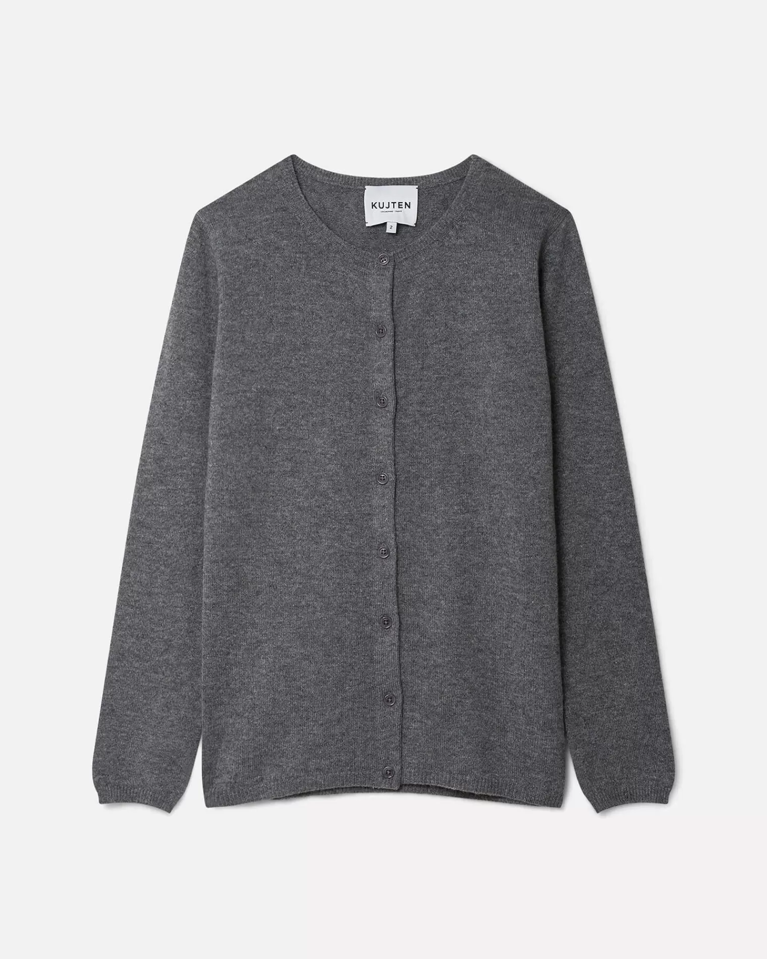 Kujten Jackets & Vests>Basic Round Neck Woman Cashmere Cardigan Gris Flanelle