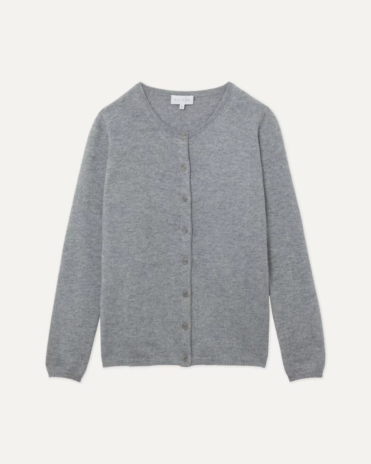 Kujten Jackets & Vests>Basic Round Neck Woman Cashmere Cardigan Gris Chine