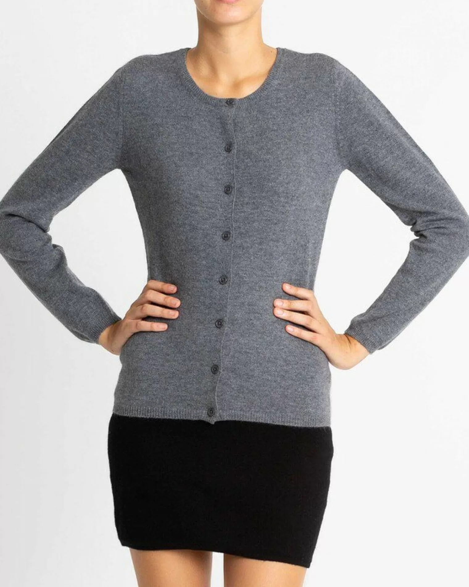 Kujten Jackets & Vests>Basic Round Neck Woman Cashmere Cardigan Gris Flanelle