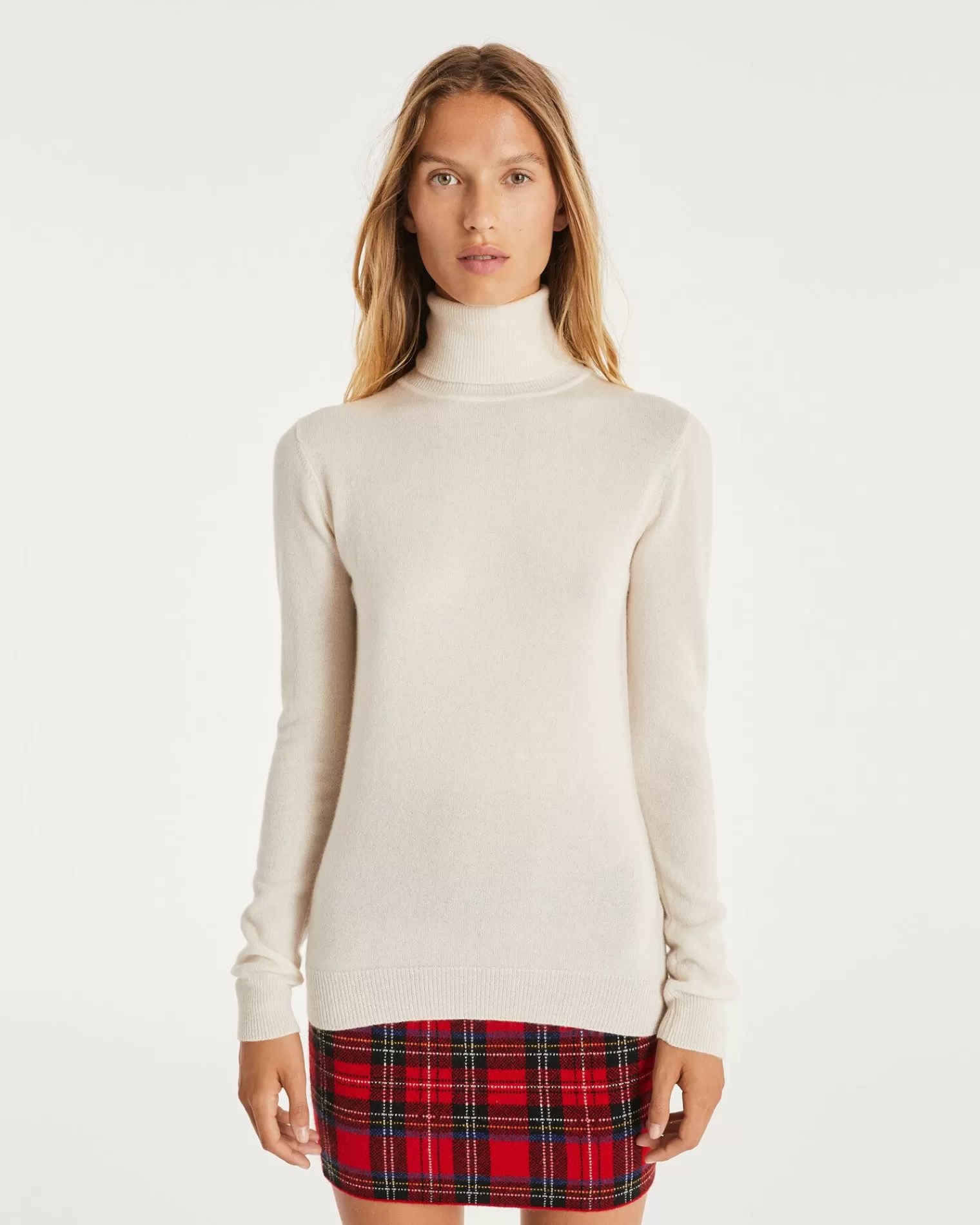 Kujten Sweaters & Sweatshirts>Basic Turtleneck 100% Cashmere Sweater, 2-Threads Blanc