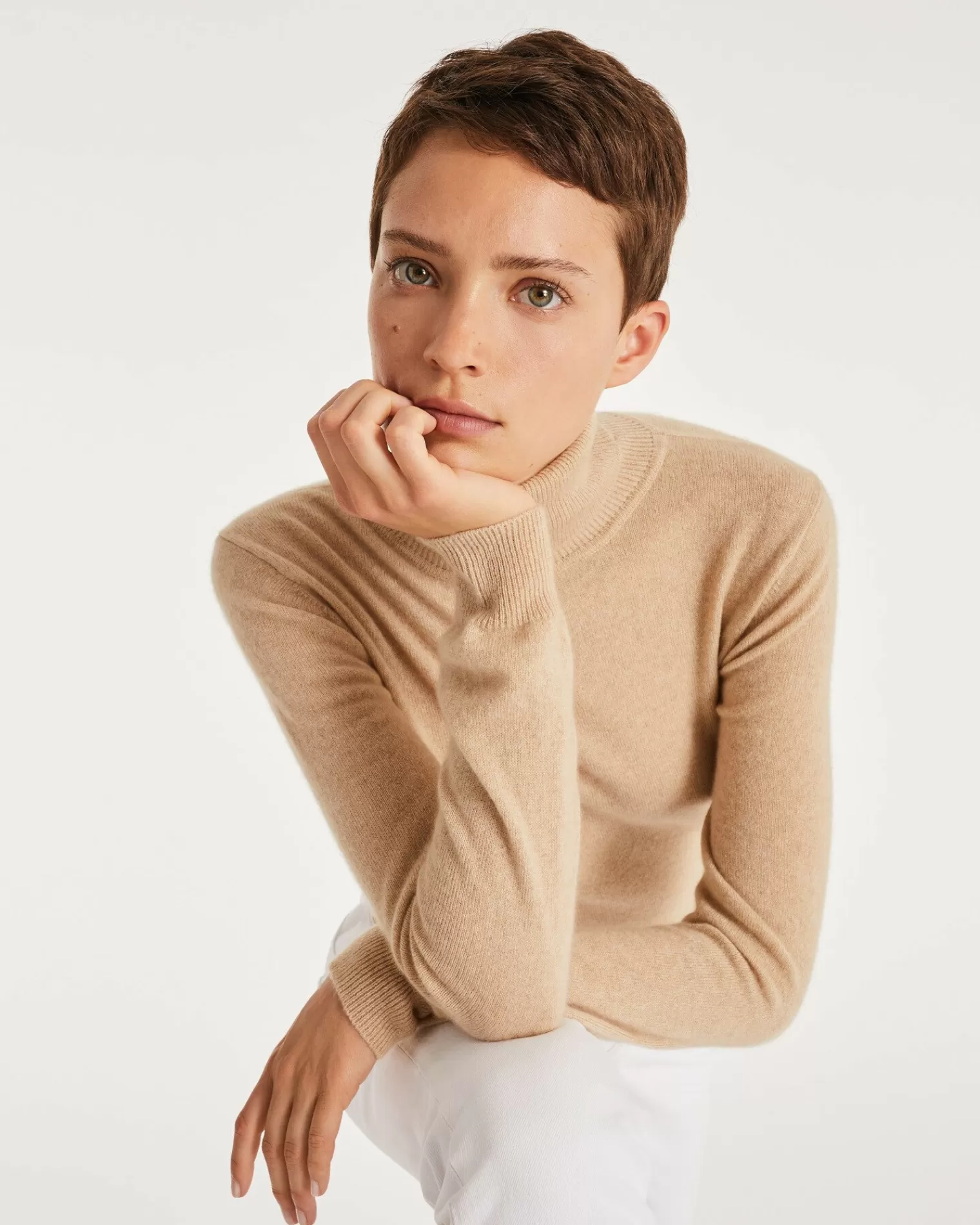 Kujten Sweaters & Sweatshirts>Basic Turtleneck 100% Cashmere Sweater, 2-Threads Organique