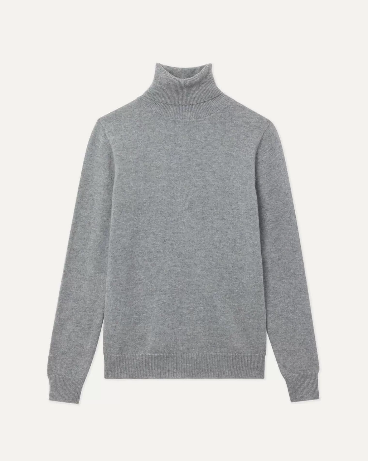 Kujten Sweaters & Sweatshirts>Basic Turtleneck 100% Cashmere Sweater, 2-Threads Gris Chine