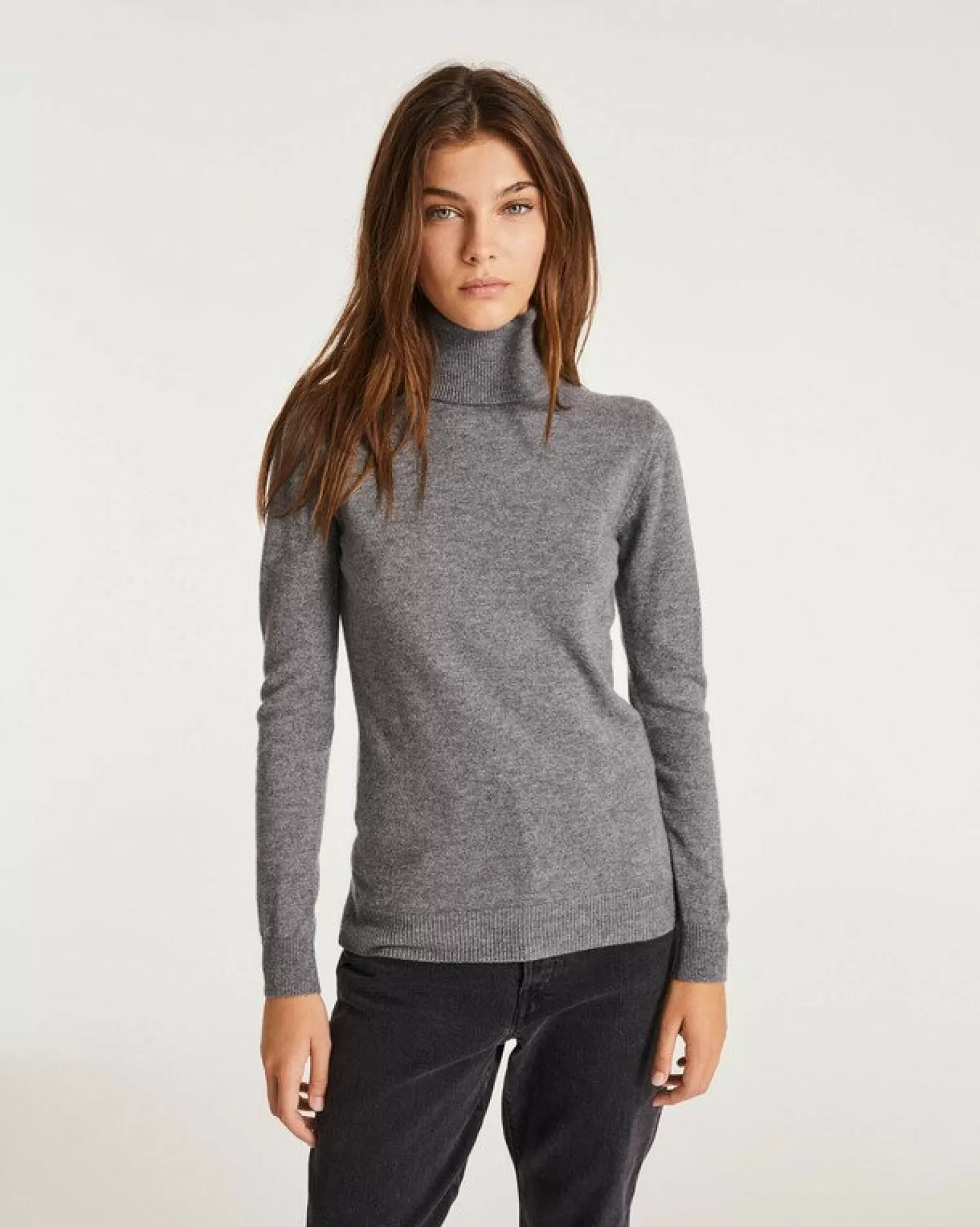 Kujten Sweaters & Sweatshirts>Basic Turtleneck 100% Cashmere Sweater, 2-Threads Gris Flanelle