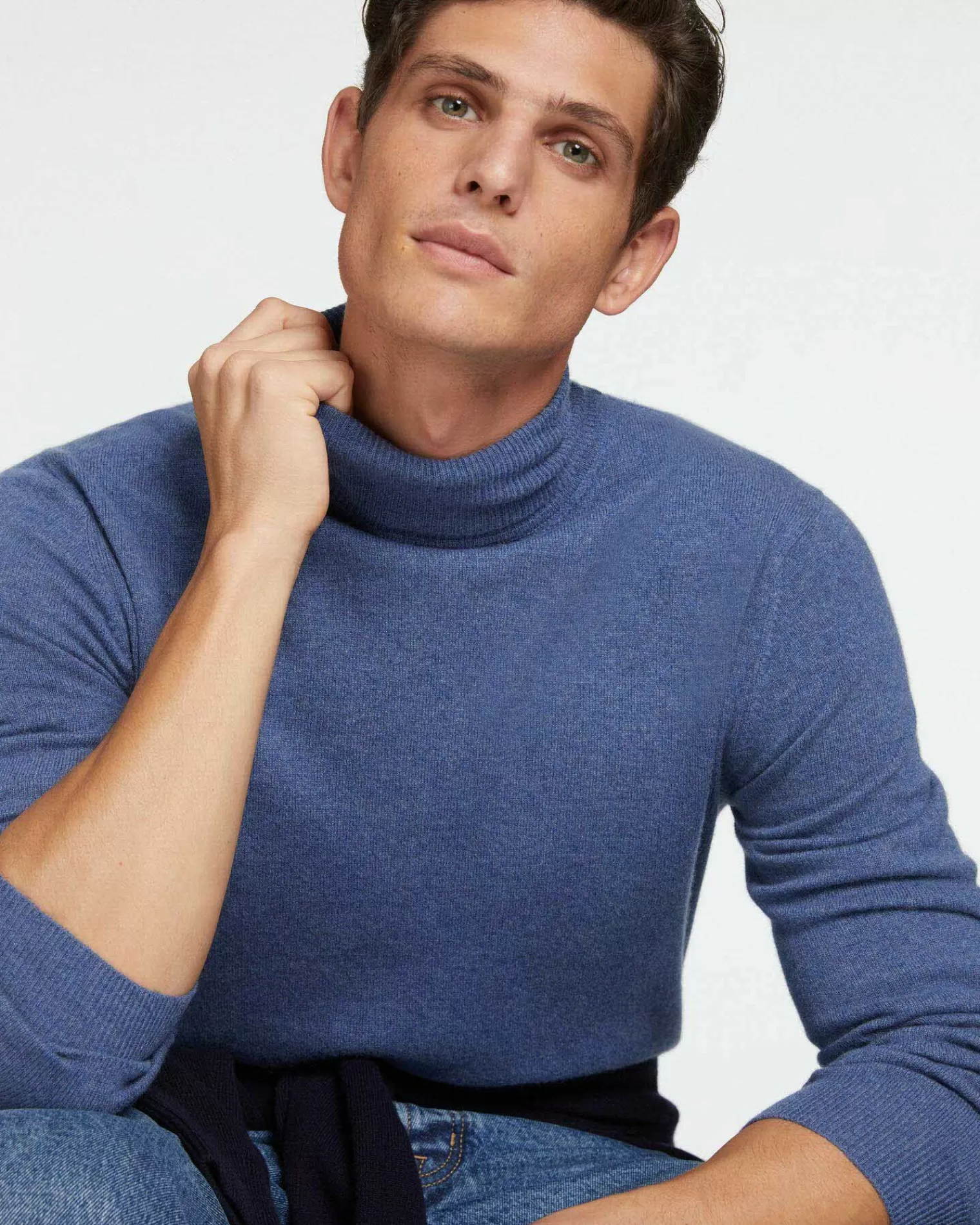 Kujten Sweaters & Sweatshirts>Basic Turtleneck Man Cashmere Sweater Bleu Denim