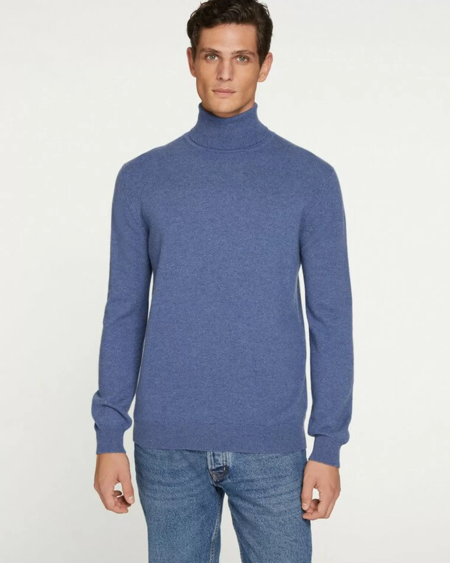 Kujten Sweaters & Sweatshirts>Basic Turtleneck Man Cashmere Sweater Bleu Denim