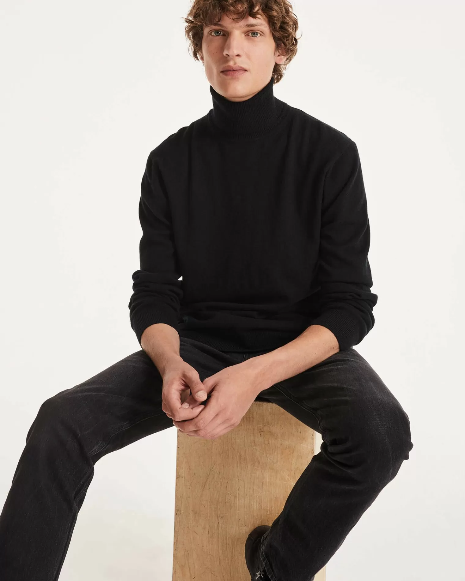 Kujten Sweaters & Sweatshirts>Basic Turtleneck Man Cashmere Sweater, 2-Threads Noir