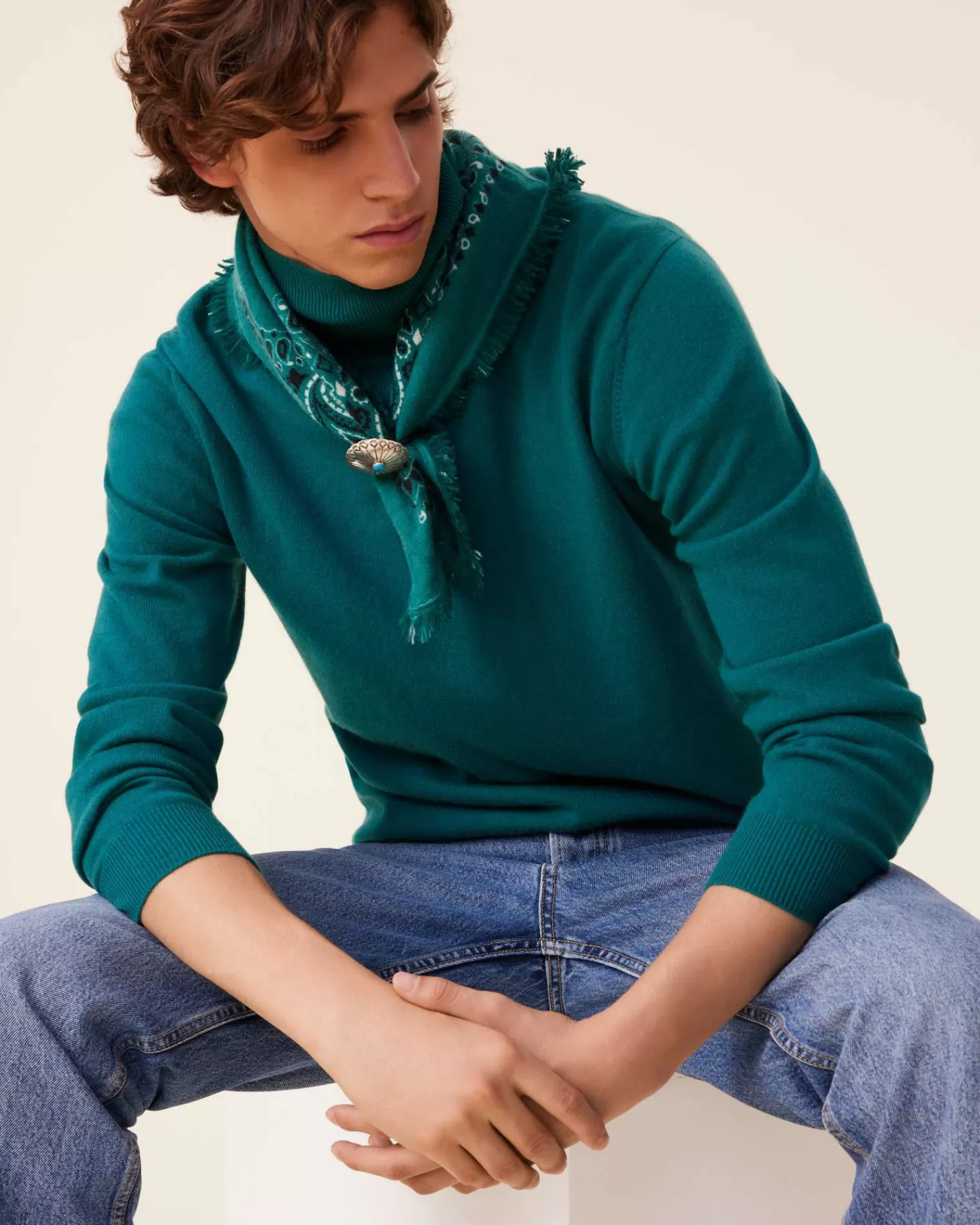 Kujten Sweaters & Sweatshirts>Basic Turtleneck Man Cashmere Sweater, 2-Threads Vert Perroquet