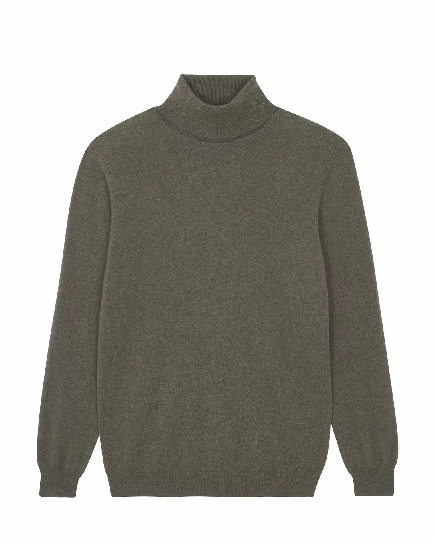 Kujten Sweaters & Sweatshirts>Basic Turtleneck Man Cashmere Sweater, 2-Threads Taupe Mouline