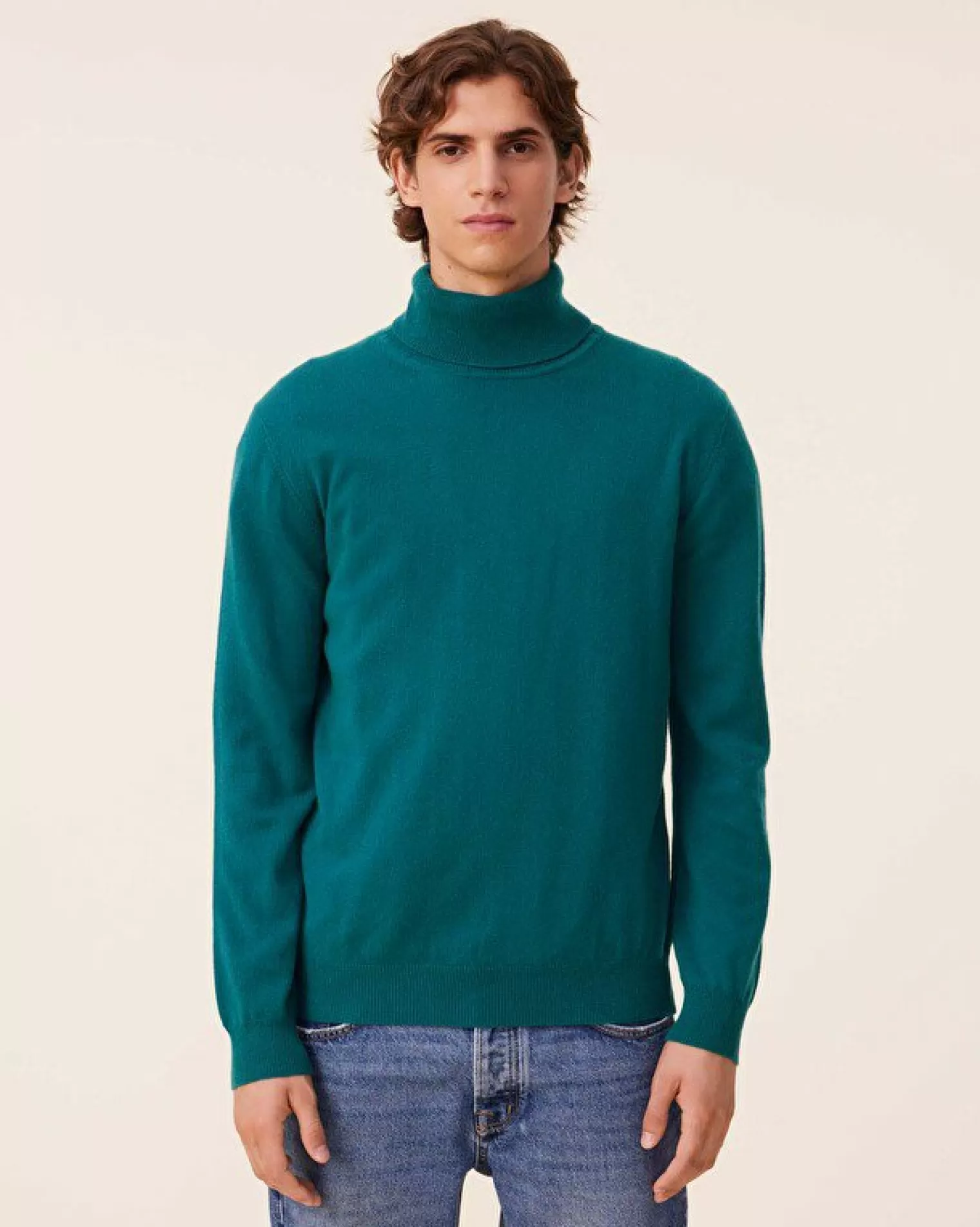 Kujten Sweaters & Sweatshirts>Basic Turtleneck Man Cashmere Sweater, 2-Threads Vert Perroquet