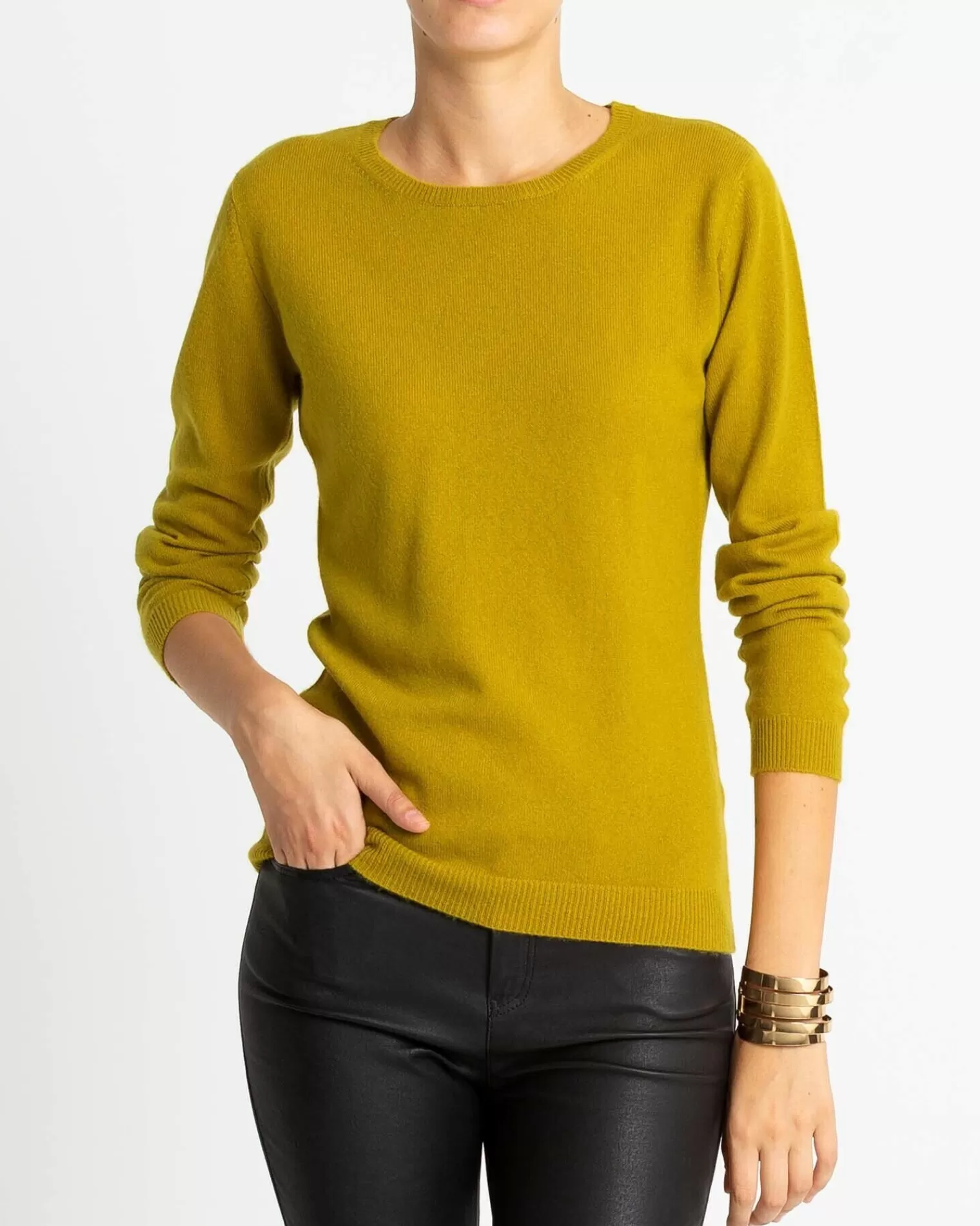 Kujten Sweaters & Sweatshirts>Basic Woman Round Neck Cashmere Sweater Vert Olive