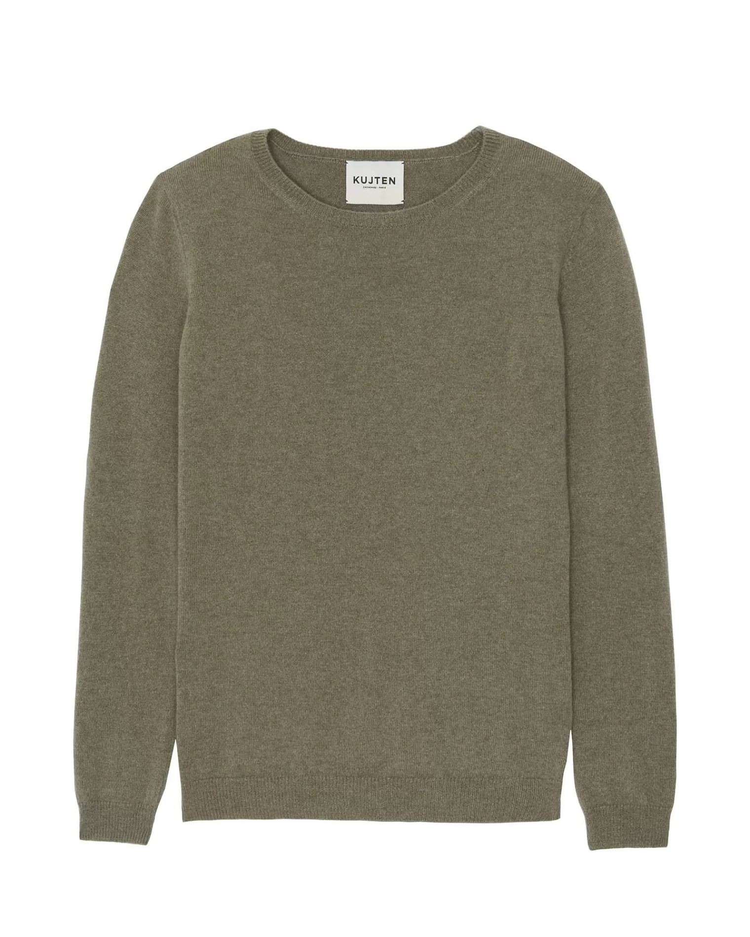 Kujten Sweaters & Sweatshirts>Basic Woman Round Neck Cashmere Sweater, 2-Threads Kaki Chine