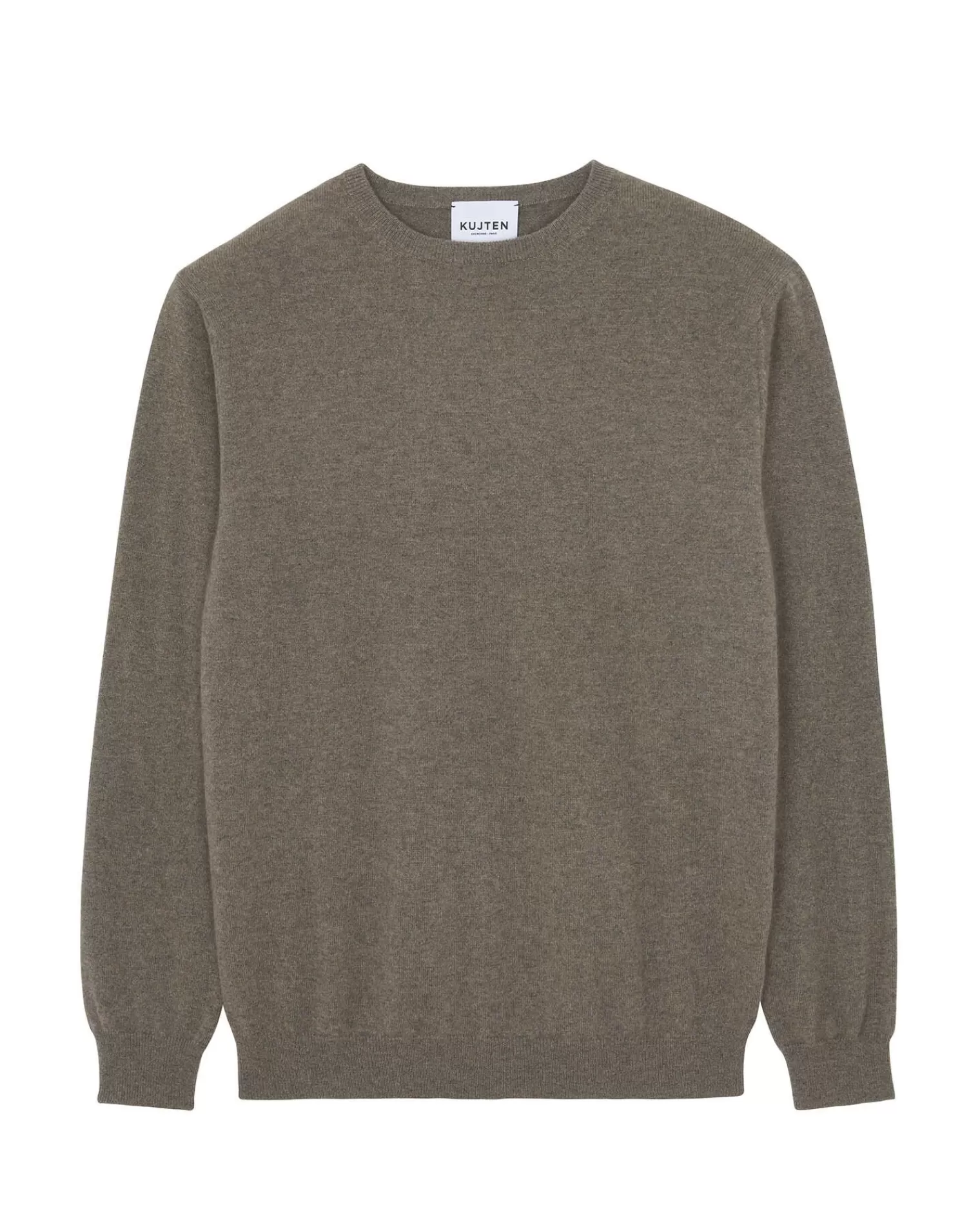 Kujten Sweaters & Sweatshirts>Basic Women Round Neck Cashmere Sweater, 2-Threads Taupe Mouline