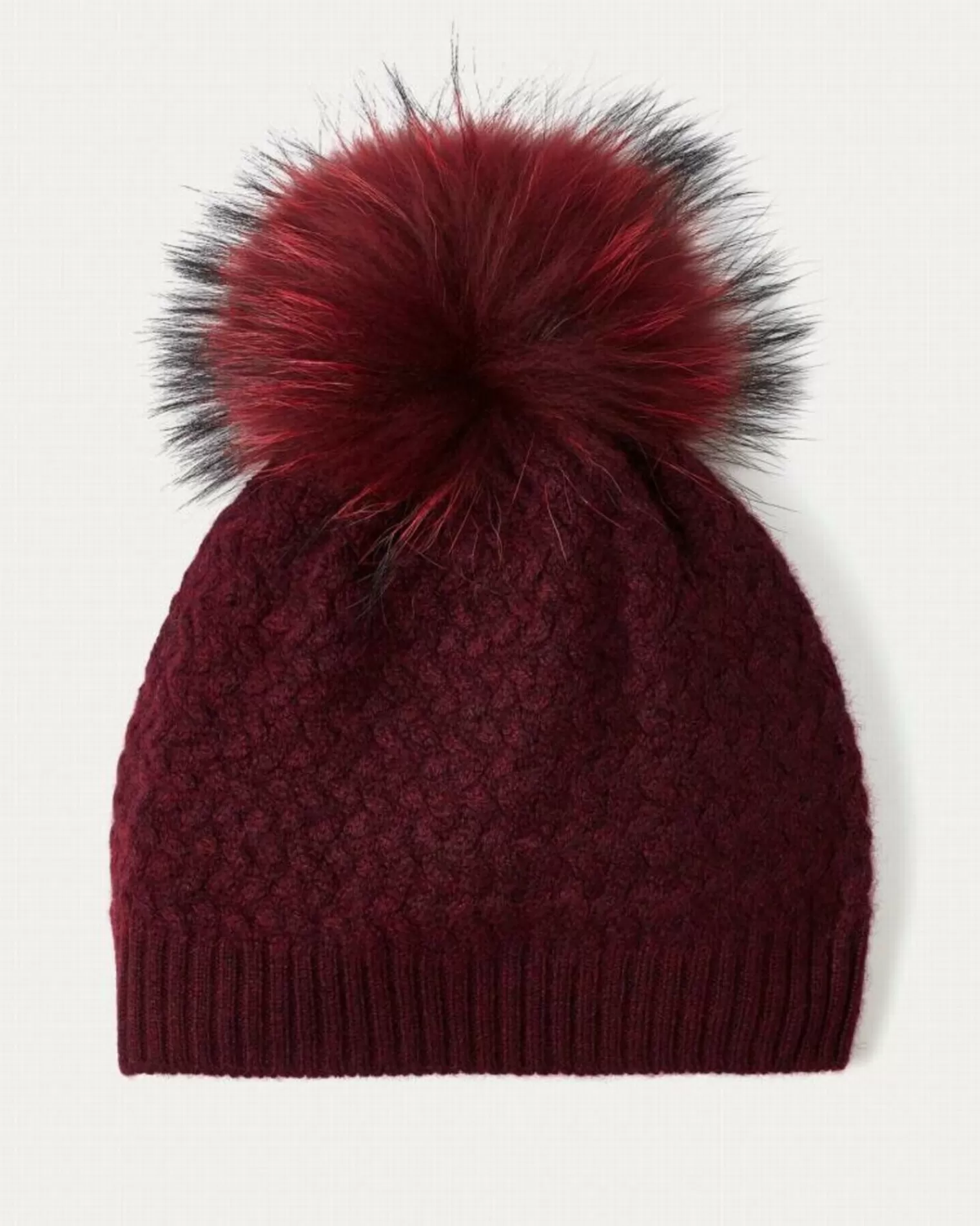 Kujten Hats & Headbands>Basket Weave Cashmere Hat With Pompom Bordeaux