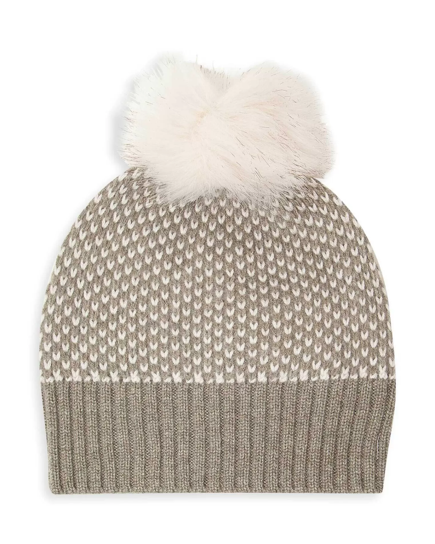 Kujten Hats & Headbands>Bicolored Cashmere Hat With Pompom Kaki Chine