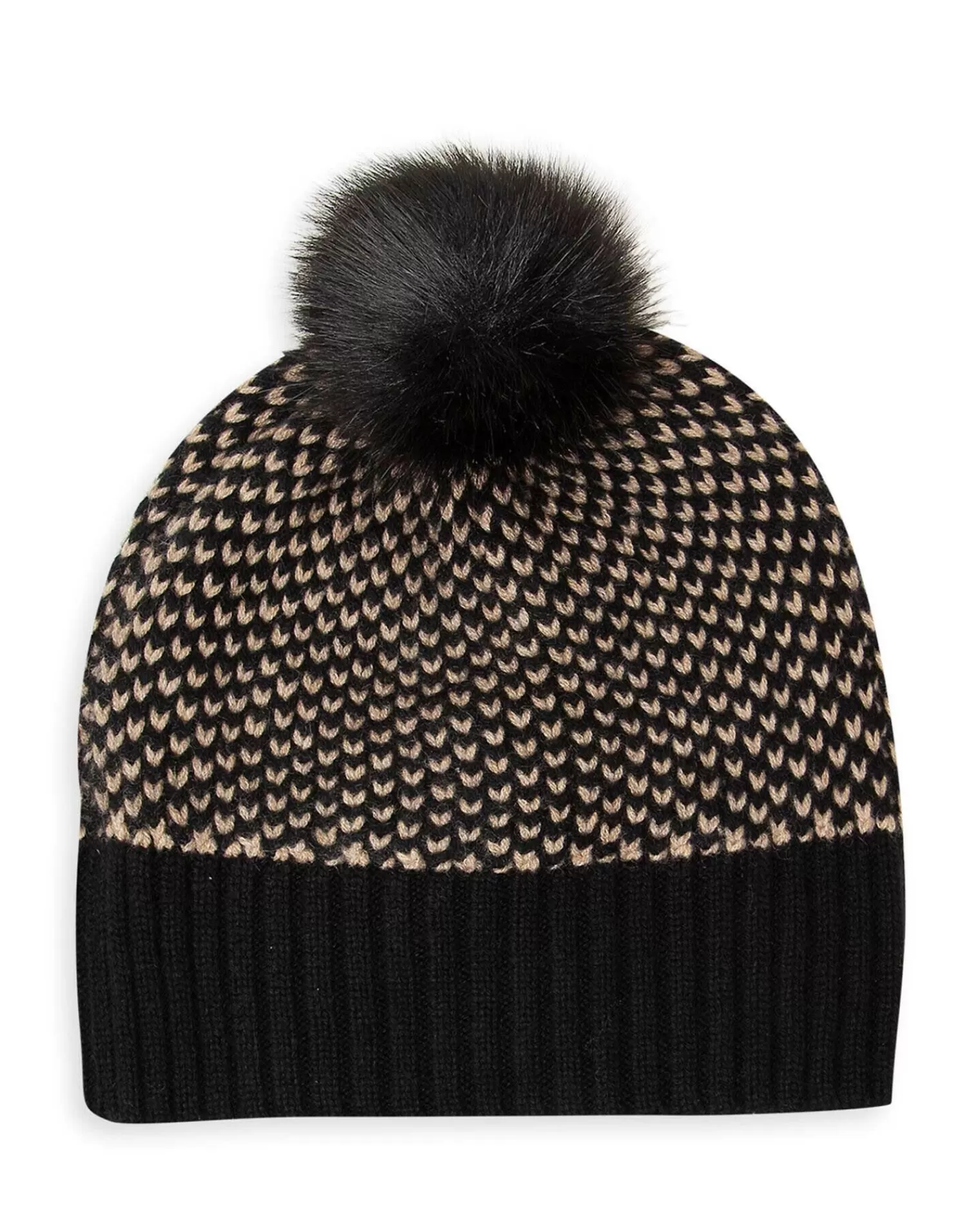 Kujten Hats & Headbands>Bicolored Cashmere Hat With Pompom Noir