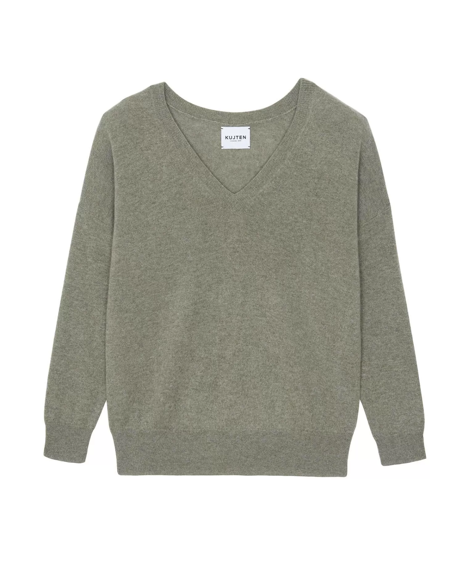 Kujten Sweaters & Sweatshirts>Boyfriend Woman V-Neck Cashmere Sweater Kaki Chine