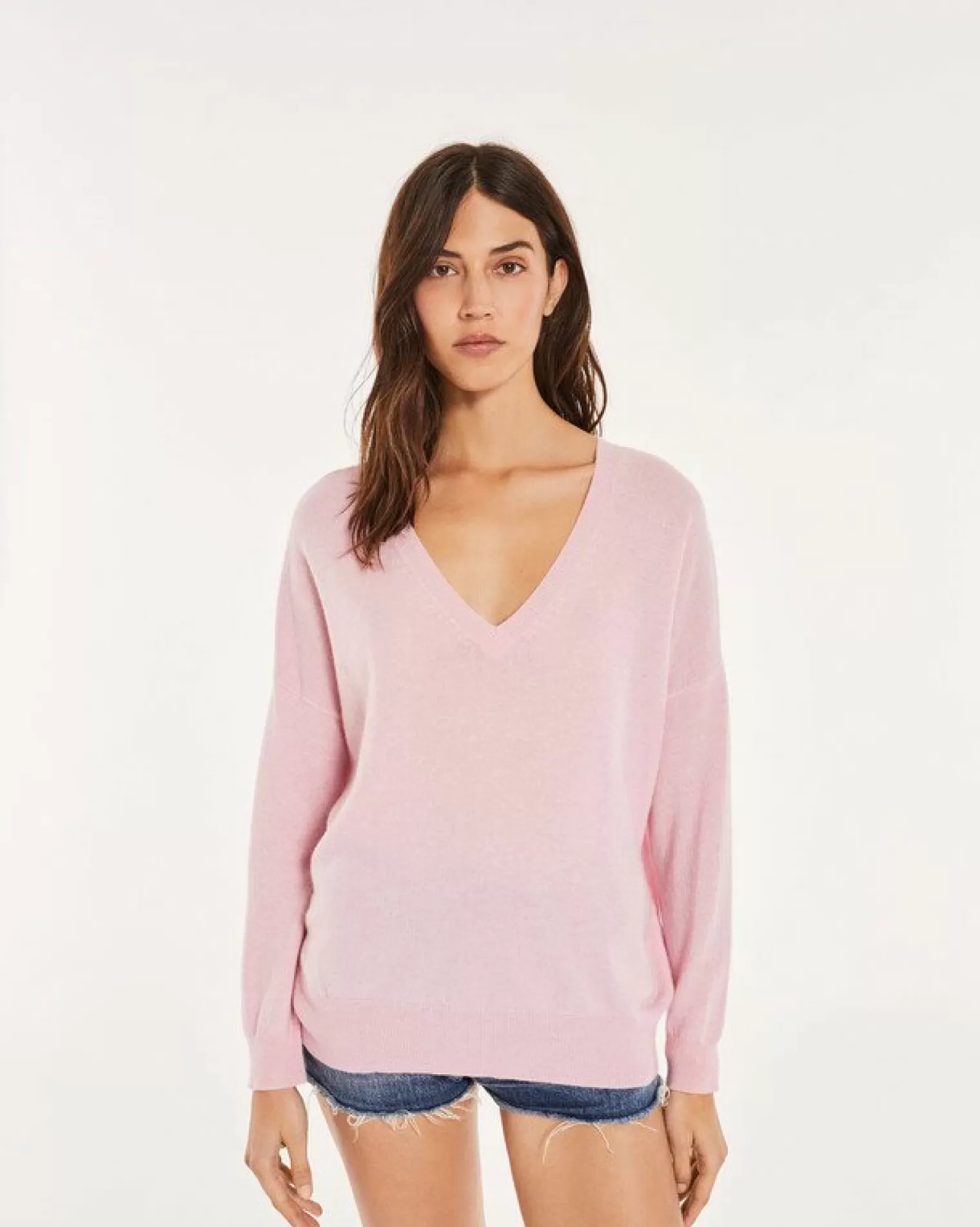 Kujten Sweaters & Sweatshirts>Boyfriend Woman V-Neck Cashmere Sweater Candy Pink