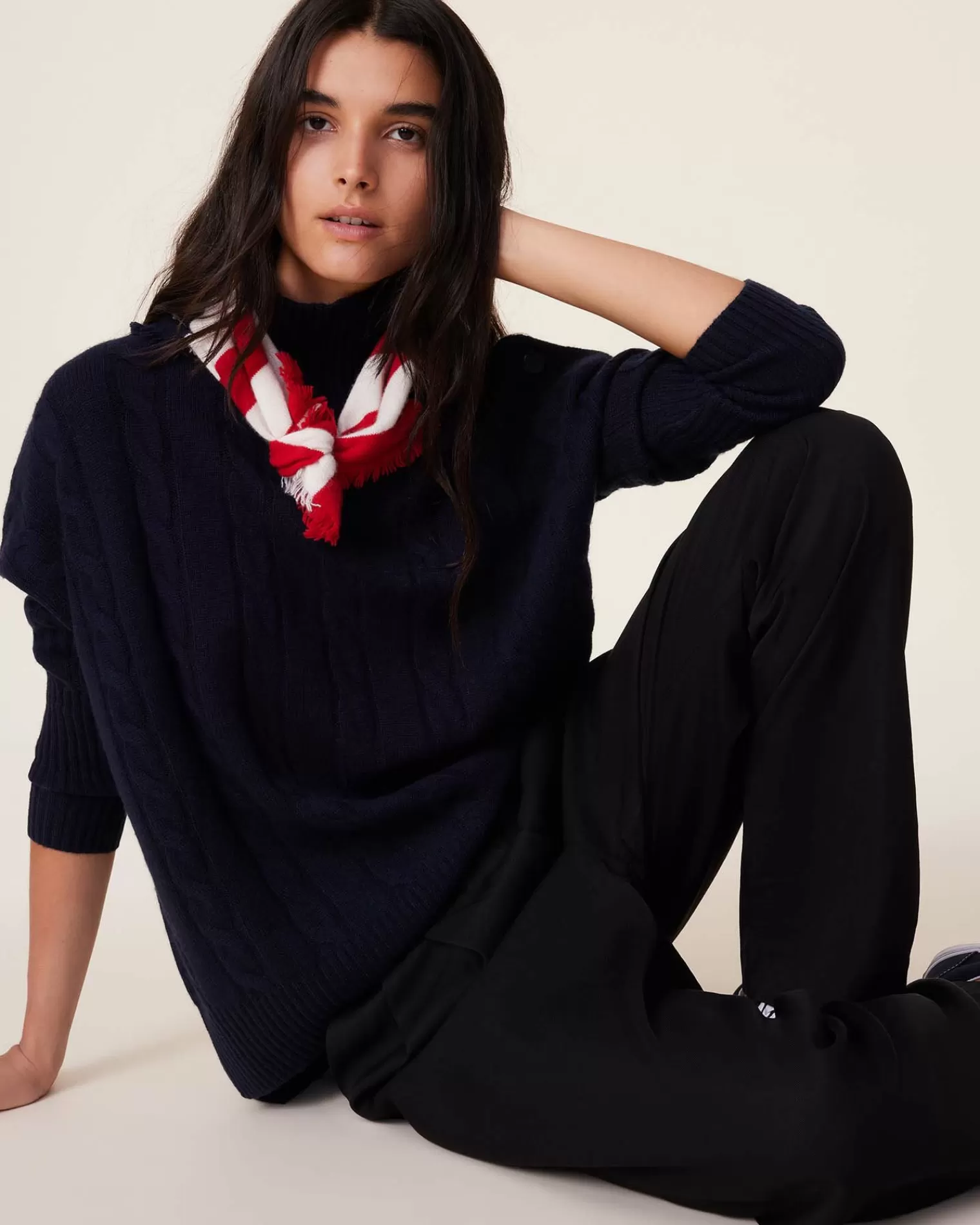 Kujten Sweaters & Sweatshirts>Buttons Chimney Neck Cashmere Sweater, 4-Threads Bleu Marine Fonce