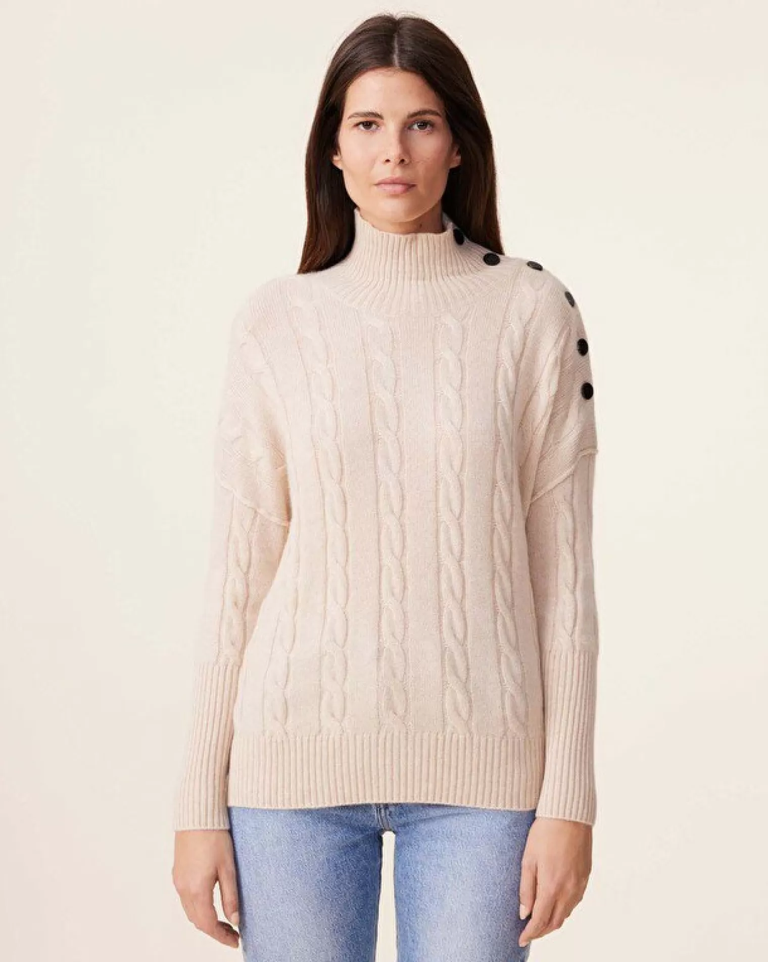 Kujten Sweaters & Sweatshirts>Buttons Chimney Neck Cashmere Sweater, 4-Threads Organique